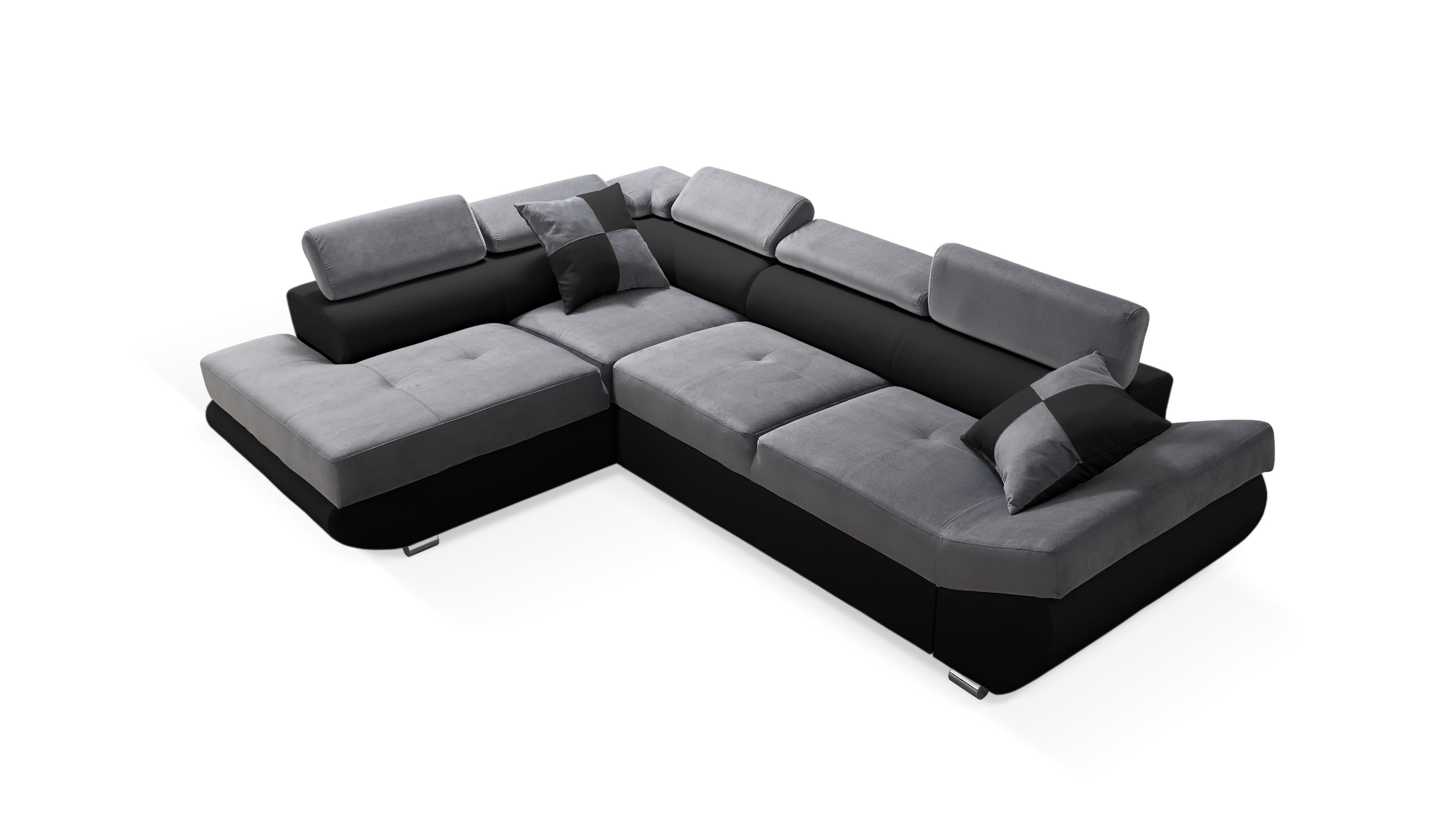 robin Ecksofa Saturn Sofa L-Form mit Schlaffunktion inkl. 2 Kissen GREY+BLACK