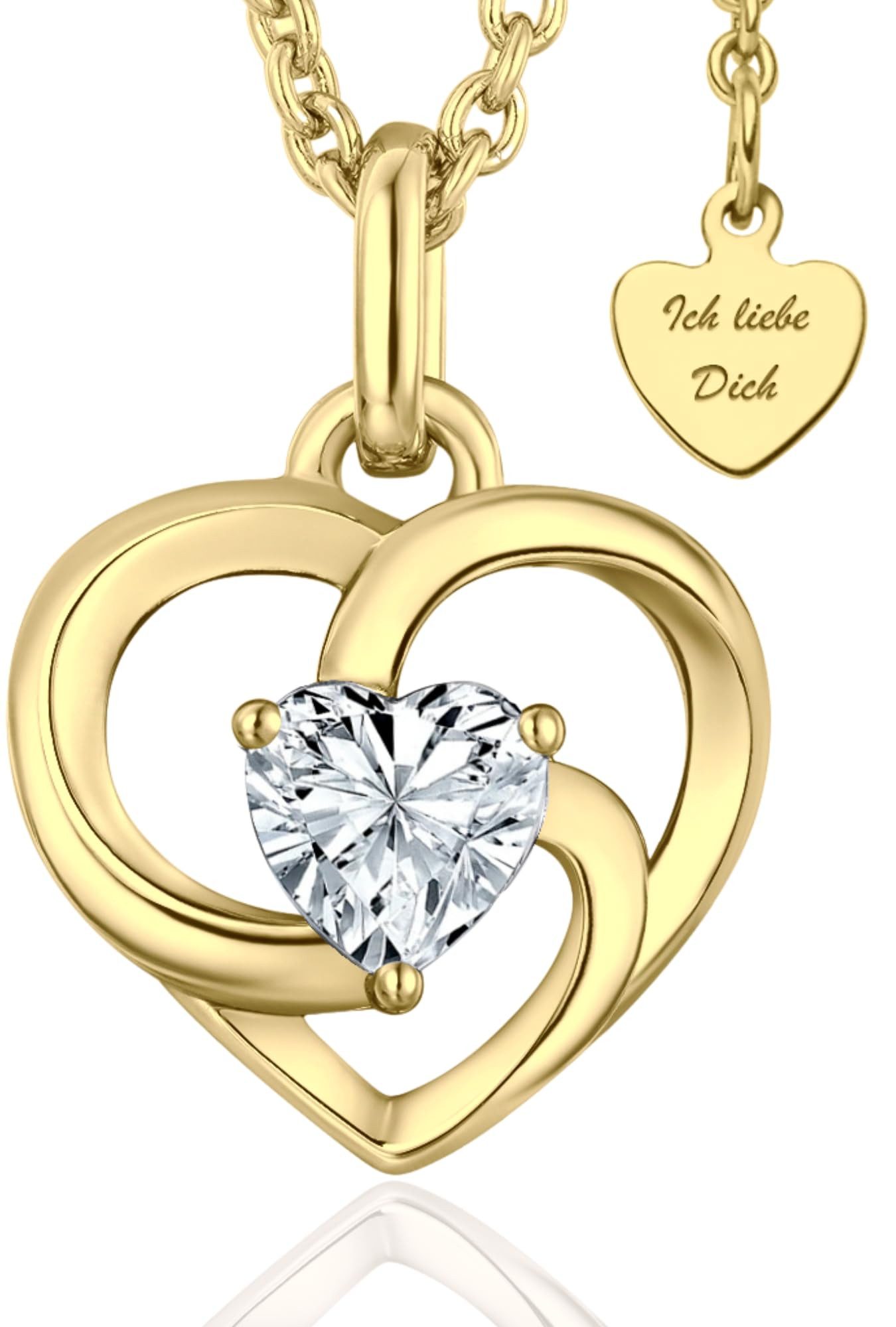 Herzkette Halskette Damen Silber 925 / Gold vergoldet mit Herz-Anhänger Zirkonia