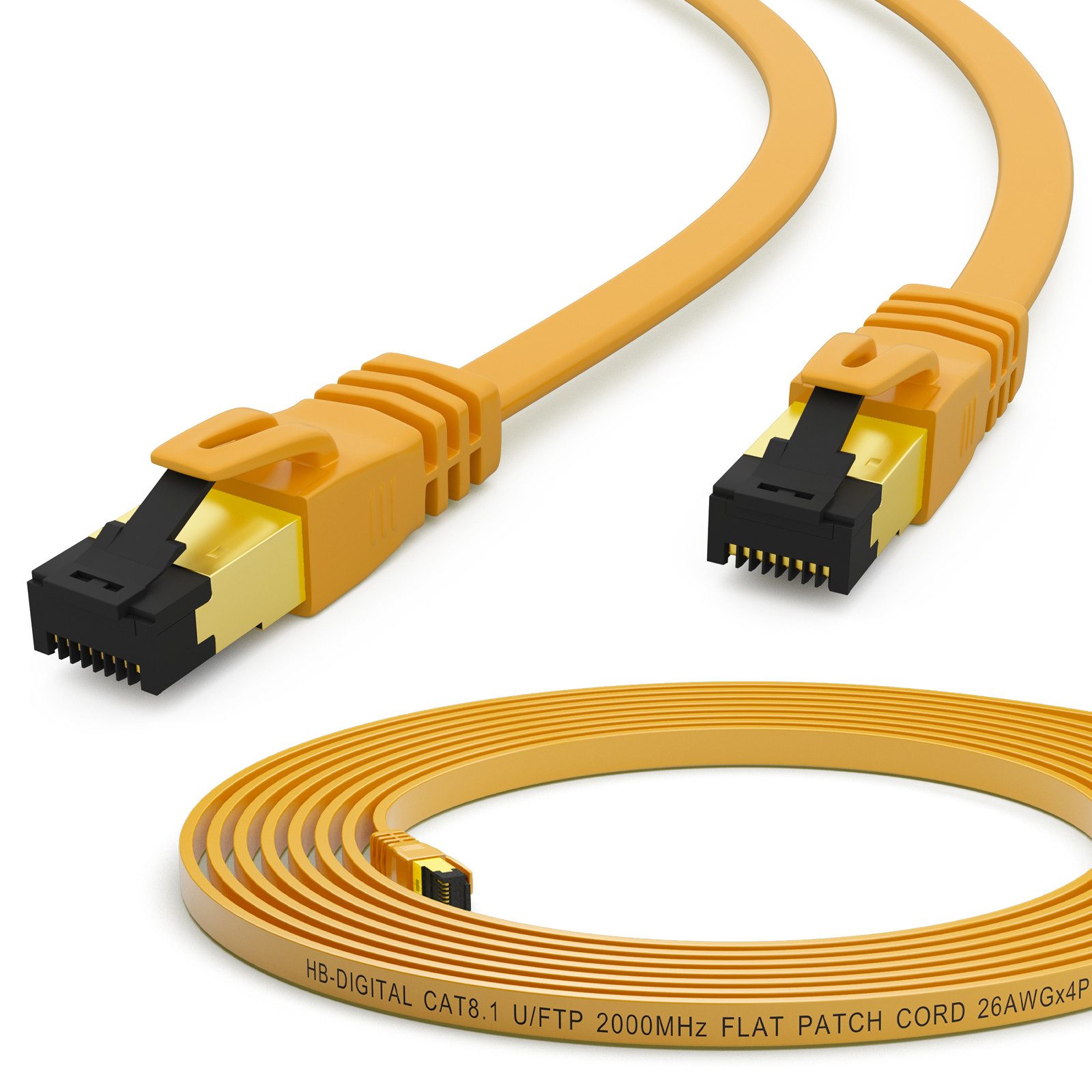 HB-DIGITAL Netzwerkkabel CAT 8.1 Patchkabel flach LAN Электропровод CAT 8 U/FTP PVC Netzwerkkabel, RJ45, (25 cm), Kontaktoberfläche: Pins Vergoldet 50µ