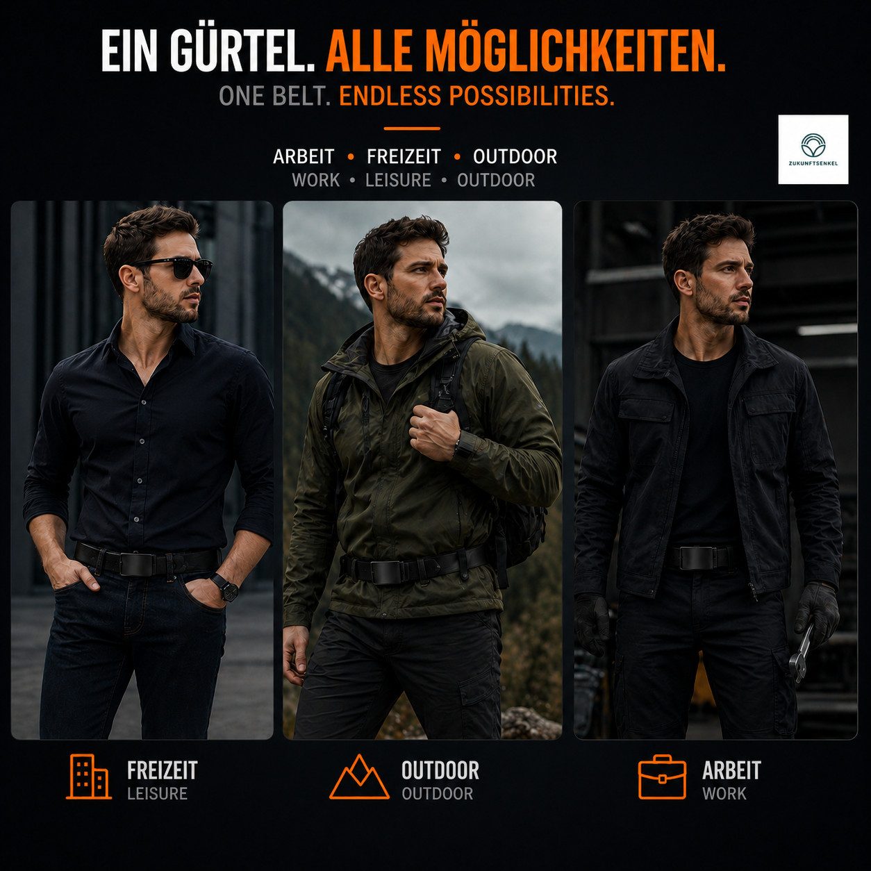 ZUKUNFTSENKEL Hüftgürtel Automatik Gürtel Herren Nylon mit Ratschenverschluss (Übergrößen bis 180 cm, 1-St., Stoffgürtel Schwarz) Robuster Arbeitsgürtel & elega – Bild 4 von 5