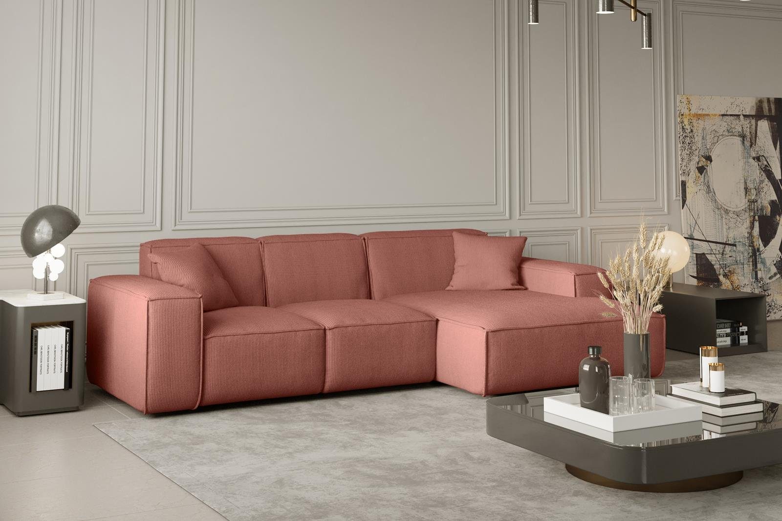 Ecksofa für L-form modernes Lugano cm Beautysofa Ecke, Polsterecke im mini, mit Wellenfedern Design, 266 Wohnzimmer,