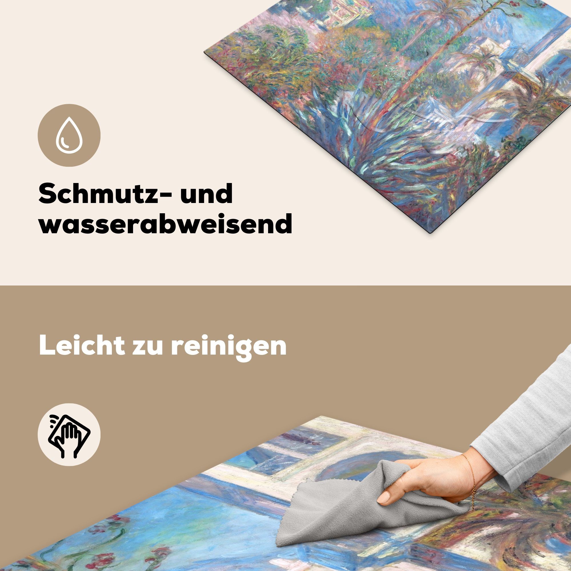 Monet, von in die Gemälde Ceranfeldabdeckung - Herdblende-/Abdeckplatte küche, tlg), (1 cm, 59x52 für Claude Vinyl, Bordighera Induktionsmatte Villen MuchoWow