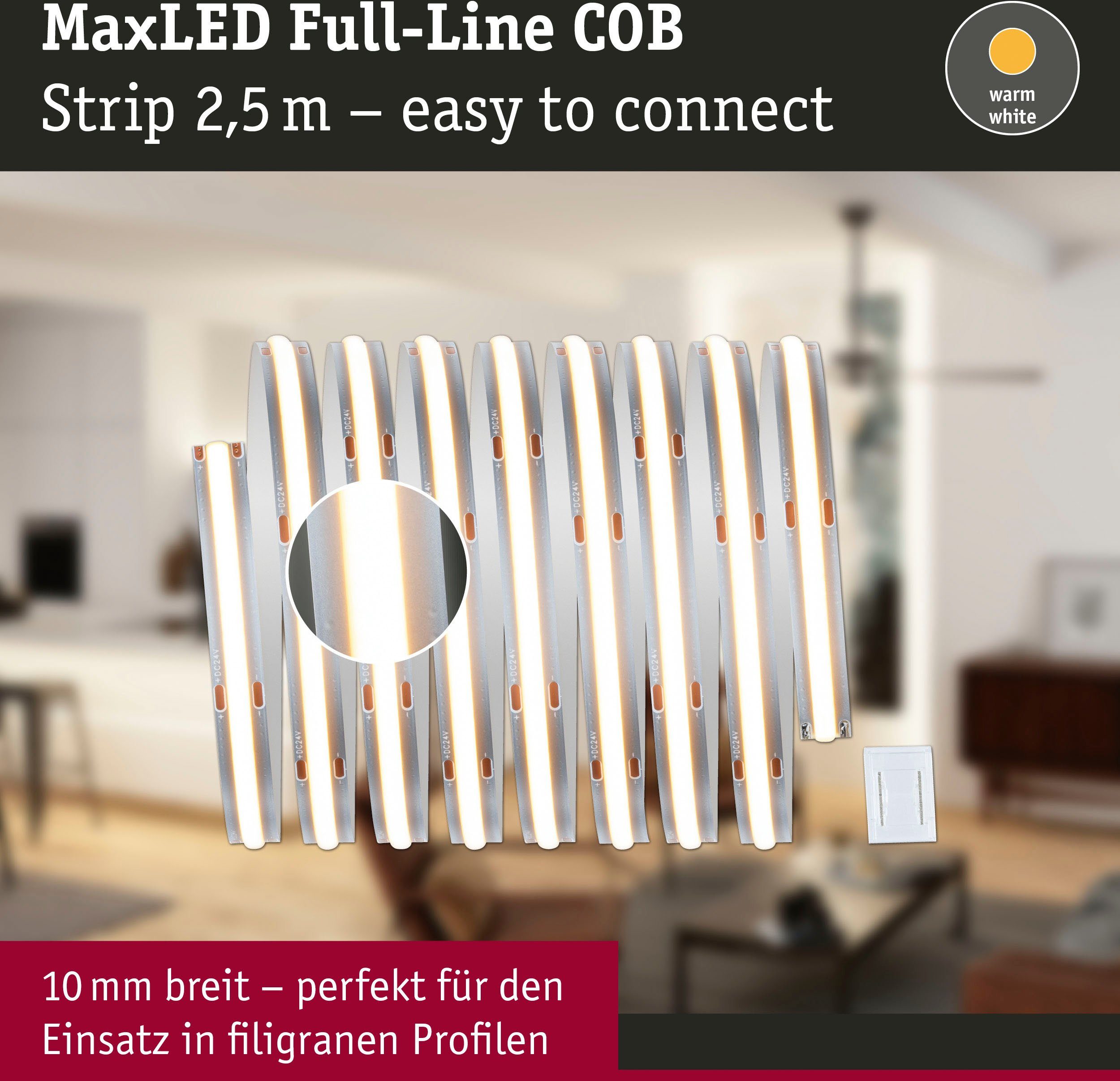 Paulmann LED-Streifen MaxLED 1000 30W COB 2700K, Einzelstripe 2,5m 2700lm Full-Line 1-flammig Warmweiß