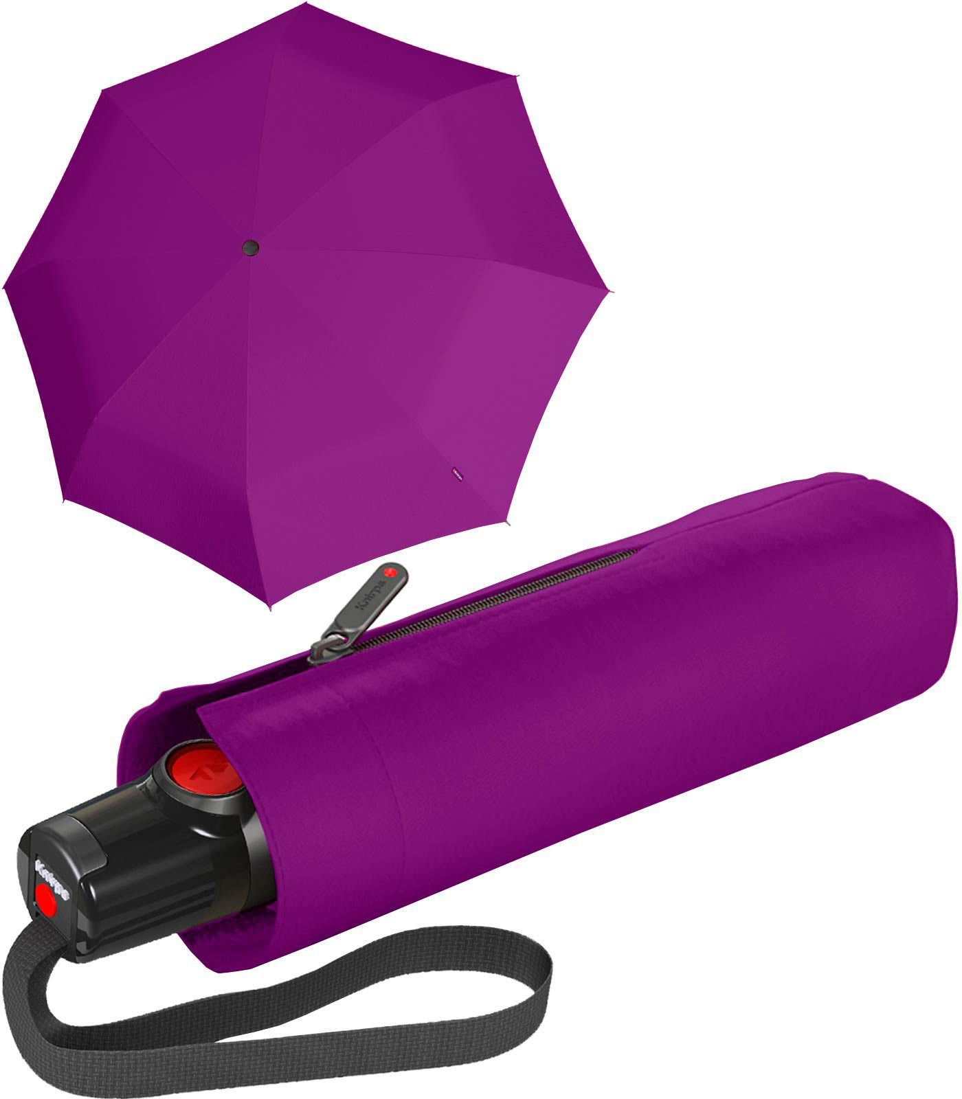 Knirps® Taschenregenschirm T.100 Duomatic mit Auf-Zu-Automatik, kleiner Automatikschirm für die Handtasche lila