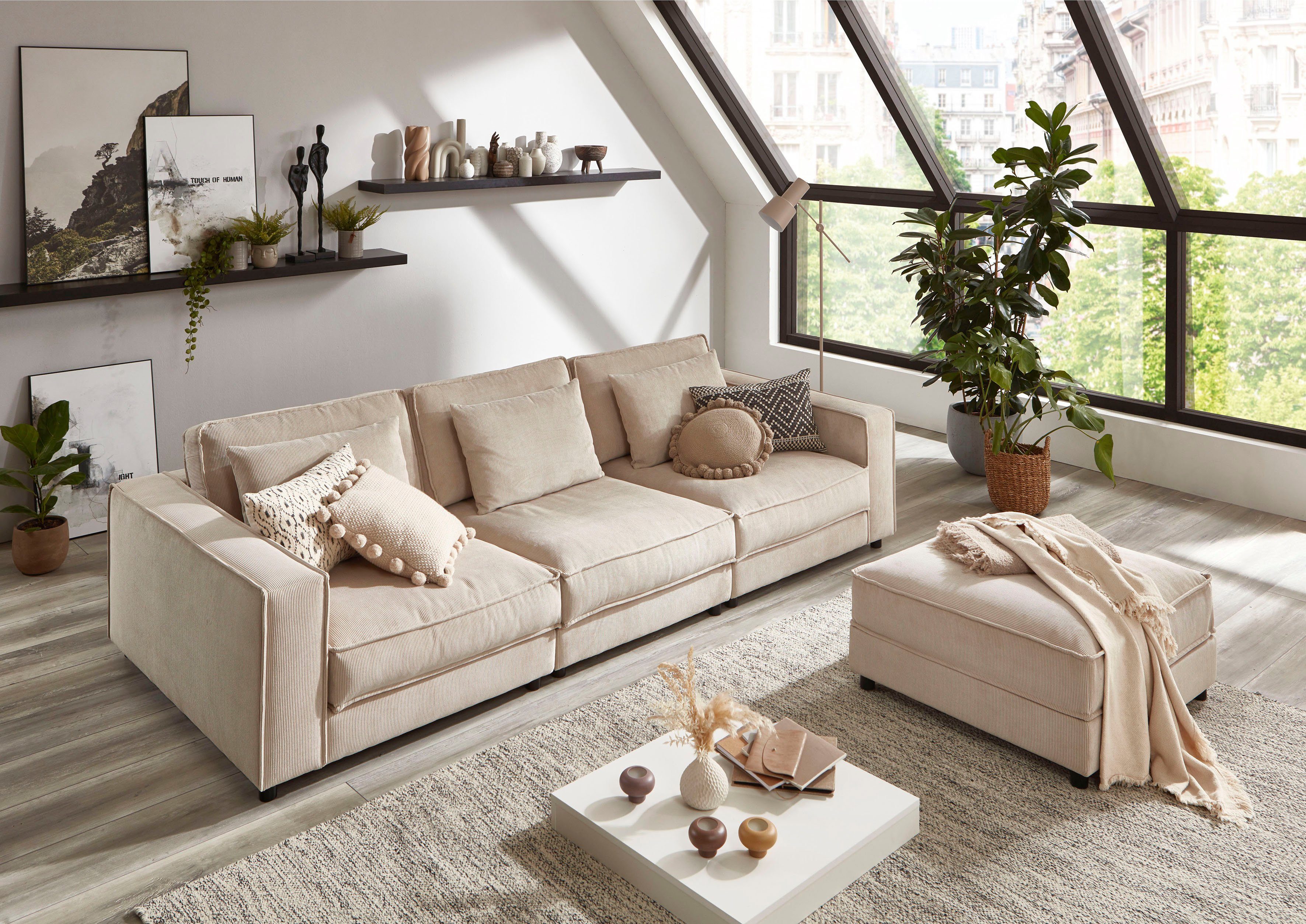 ATLANTIC home collection 3-Sitzer Valan, XXL-Sitzfläche, mit Cord-Bezug, frei stellbar, mit Wellenunterfederung