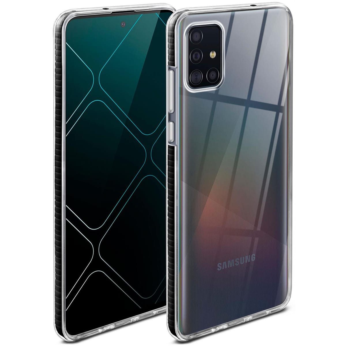 ONEFLOW Handyhülle für Samsung Galaxy A51 Hülle Silikon Cushion Case Schwarz 6,5 Zoll, Schutzhülle Transparent Bumper Back Cover Silikonhülle Durchsichtig