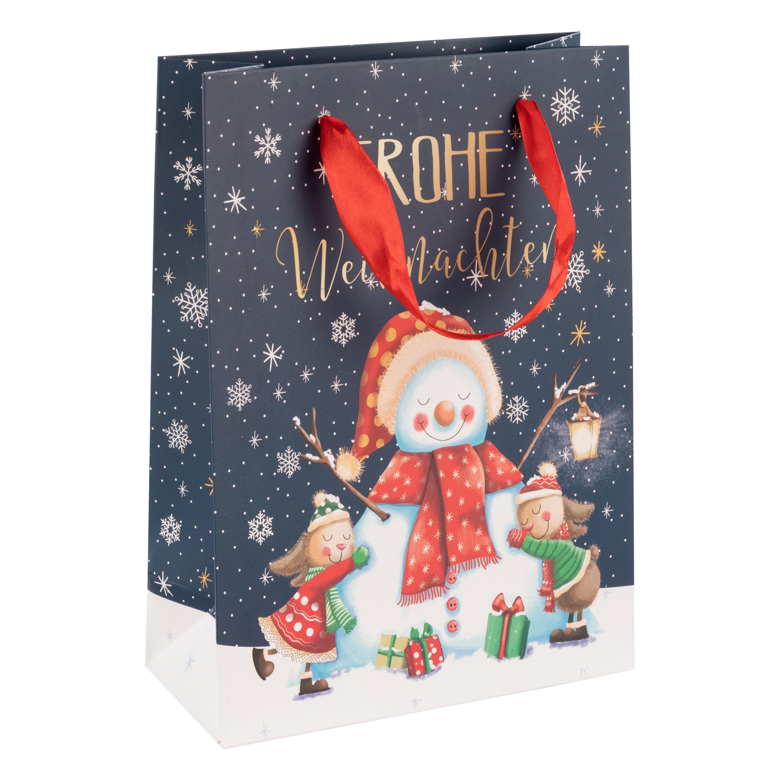 Tragetasche Idena Geschenktasche Weihnachten Schneemann 25x35x8,5cm 210g/m²