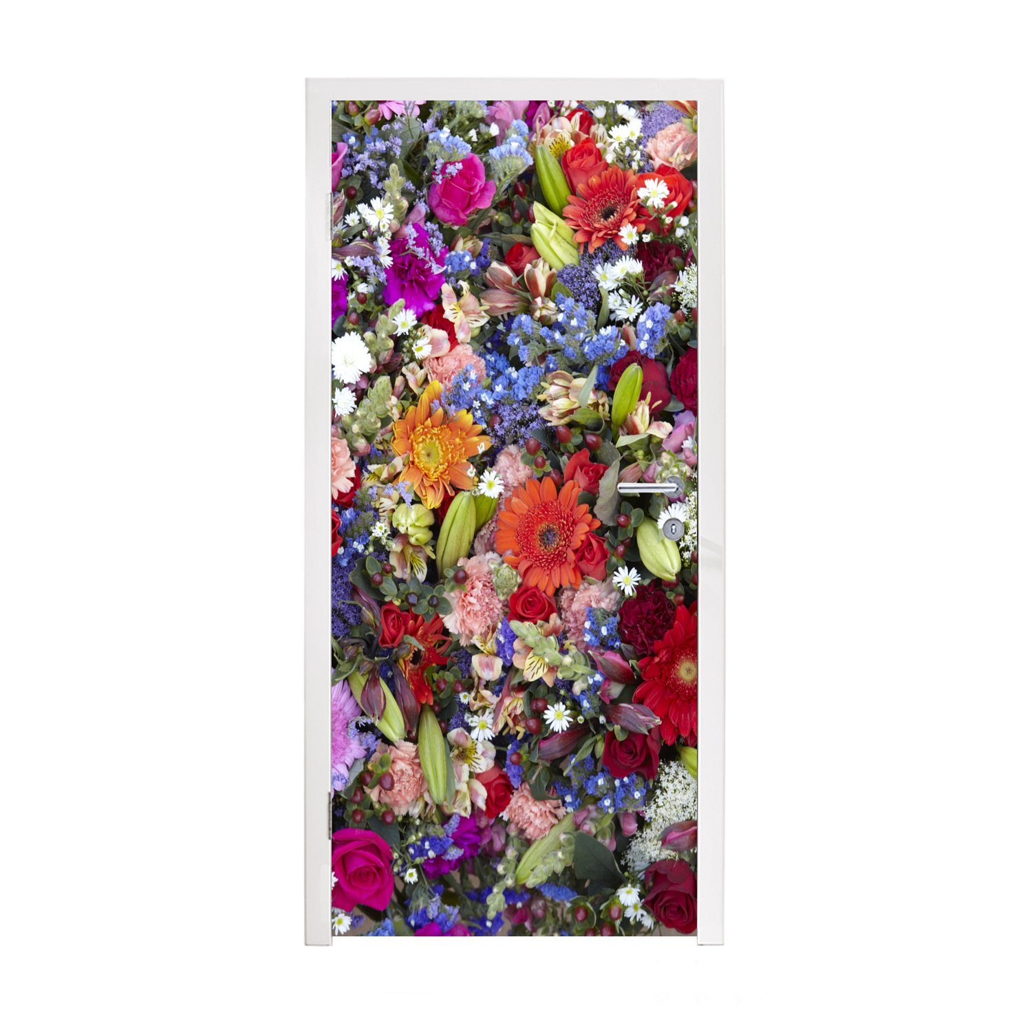 MuchoWow Türtapete Ein florales Design mit leuchtenden Farben, Matt, bedruckt, (1 St), Fototapete für Tür, Türaufkleber, 75x205 cm
