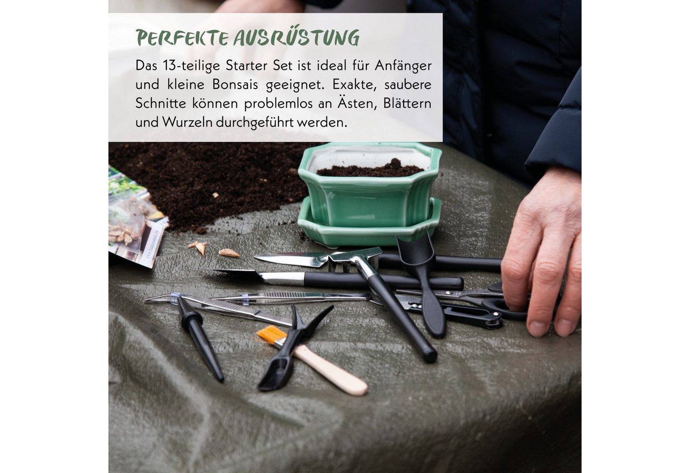 Thumbnail - HappySeed Gartenpflege-Set Bonsai Werkzeug-Set 13-teilig mit praktischem Aufbewahrungsbeutel