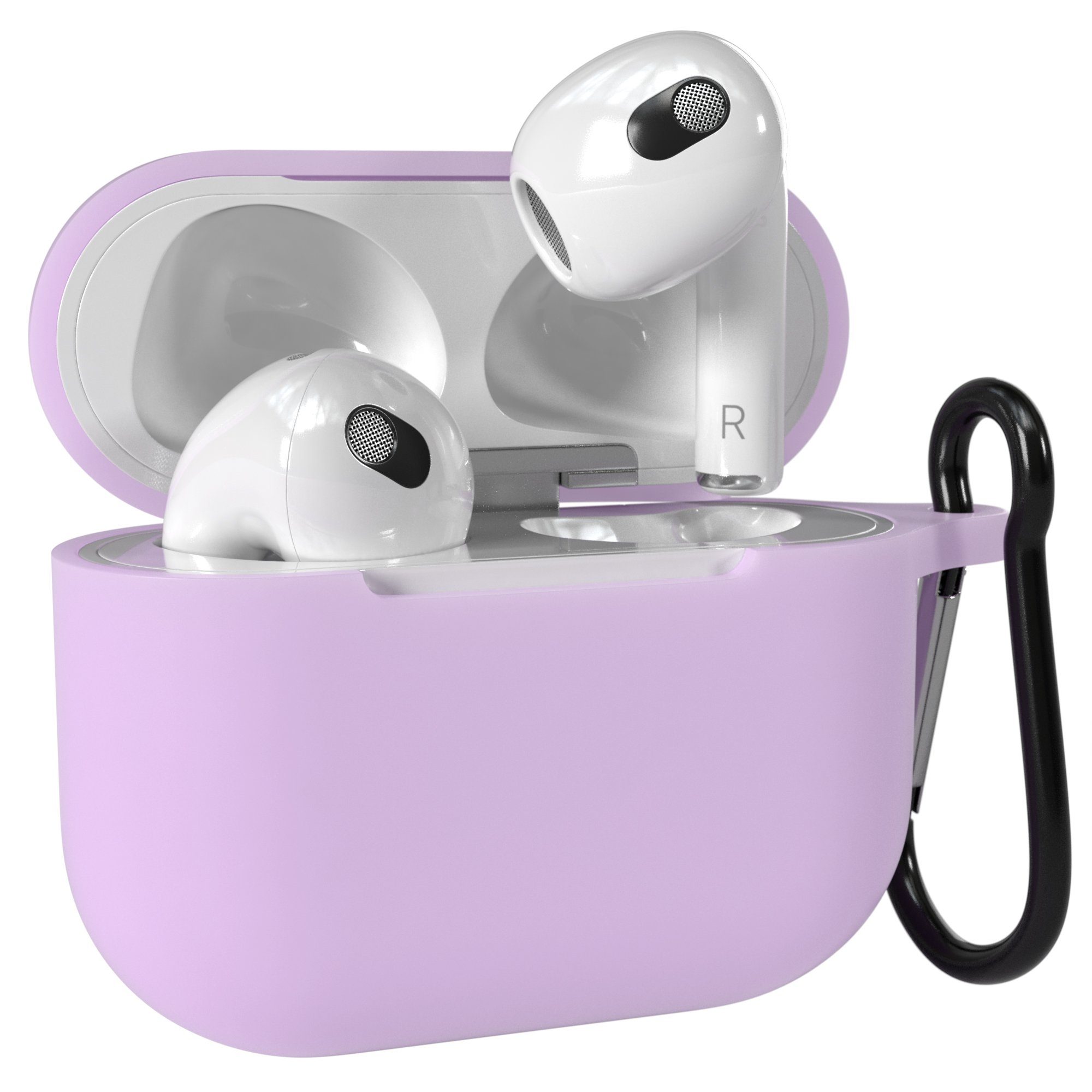 EAZY CASE Kopfhörer-Schutzhülle Silikon Hülle kompatibel mit Apple AirPods 3, Hülle Kratzschutz für Airpods Lade Case Silikoncase Violett / Flieder