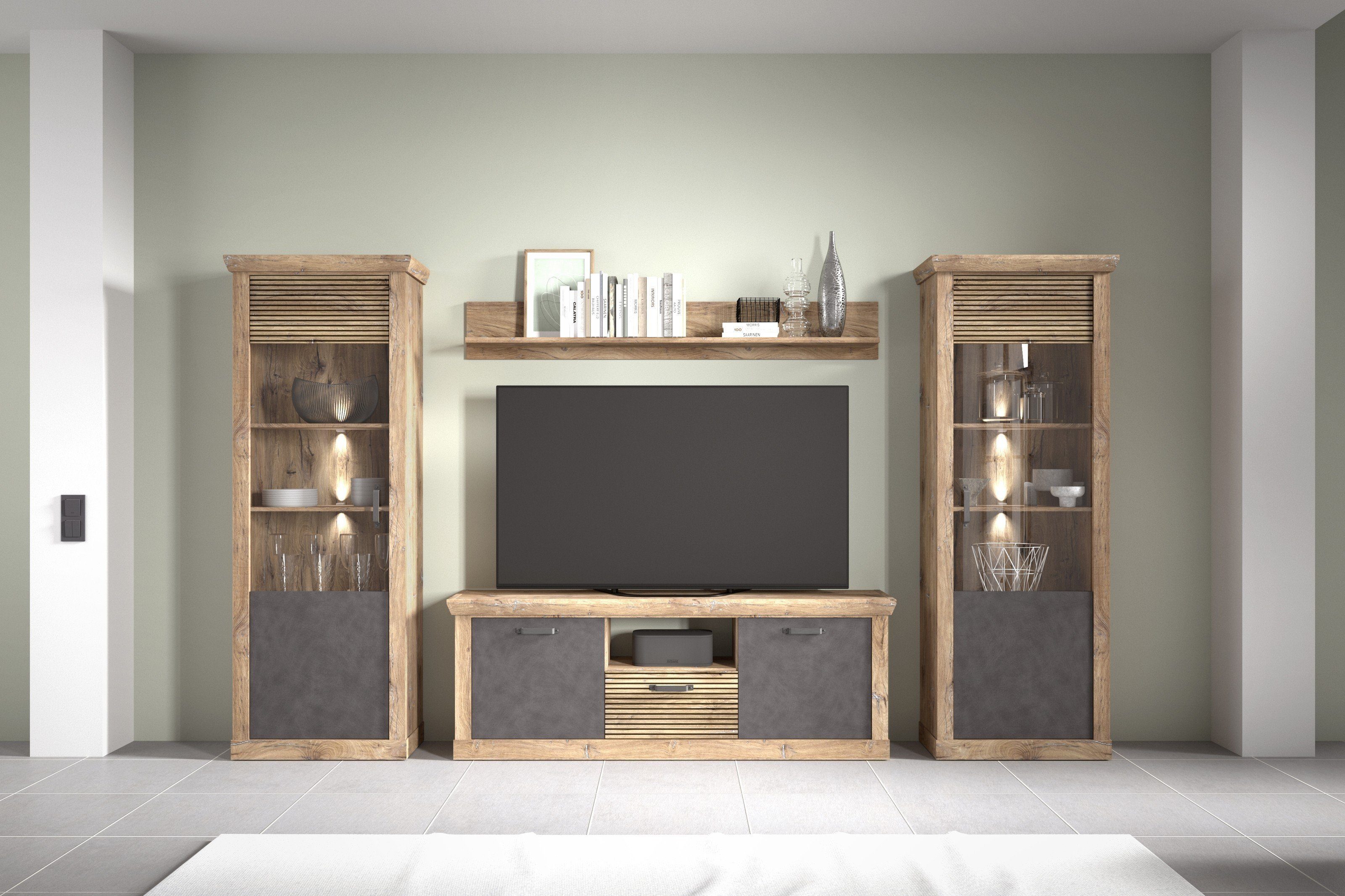 Forestdream Wohnwand 364 x 205,5 x 40 cm (B/H/T), (BxHxT: 364x205,5x40 cm)