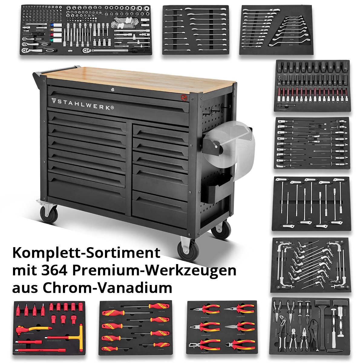 STAHLWERK Tool Trolley Workshop Trolley XXL Assembly Trolley 364 Tools CrV, (1-piece)