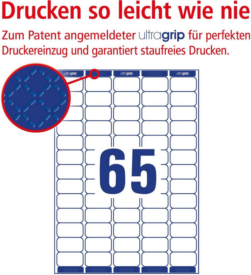 Thumbnail - Avery Zweckform Etiketten Adress-Etiketten ultragrip 38,1x21,2 mm VE=1.625 Etiketten / 25 Bogen
