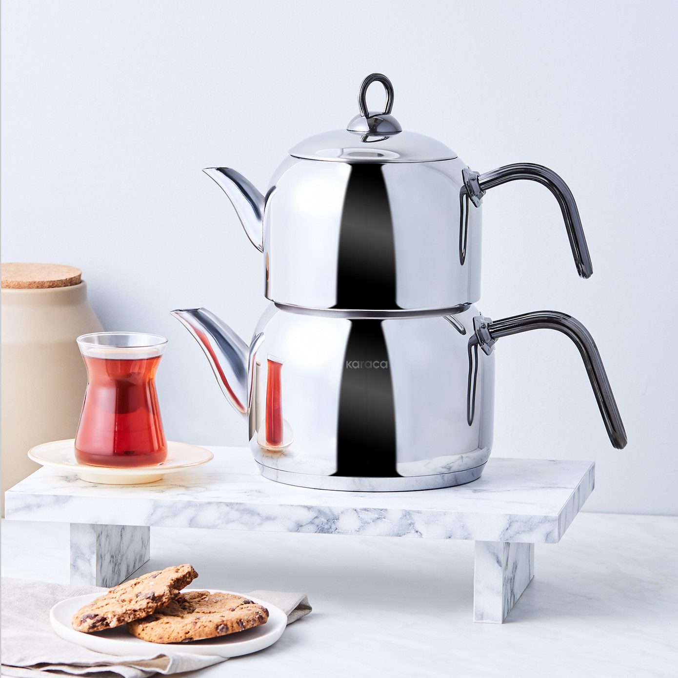 Karaca Teekanne Karaca Urban Midi Teekanne aus Metall Tea Maker Turkischer Teekocher