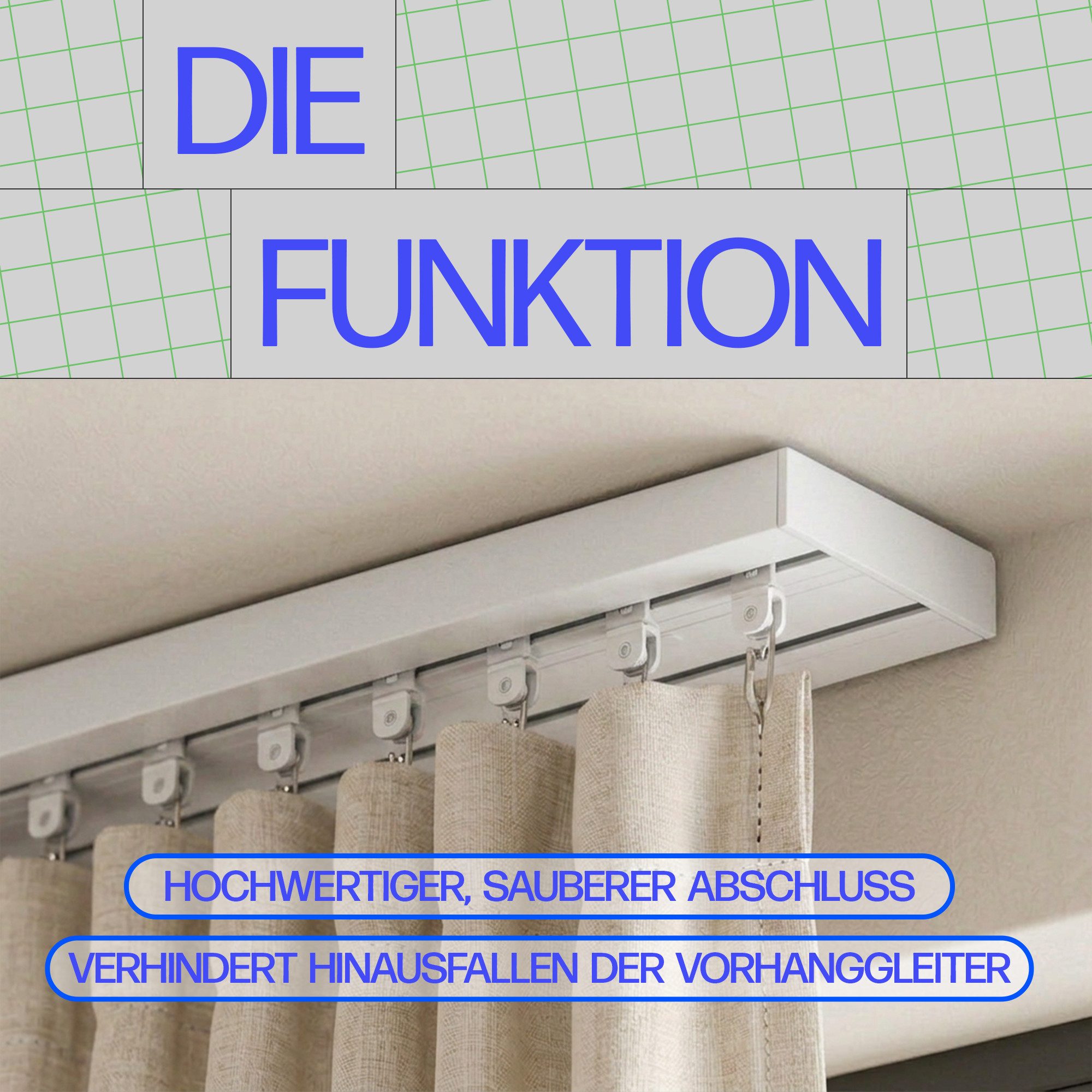 Bestlivings Gardinenschiene Seitendeckel, 2-läufig, geklemmt, Kunststoff, 2er-Pack, robust, Stopper-Funktion, Steckmontage, Made in EU – Bild 4 von 5