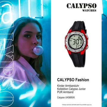 CALYPSO WATCHES Digitaluhr Calypso Kinder Uhr K5685/6 Kunststoffband, Kinder Armbanduhr rund, PURarmband schwarz, Fashion