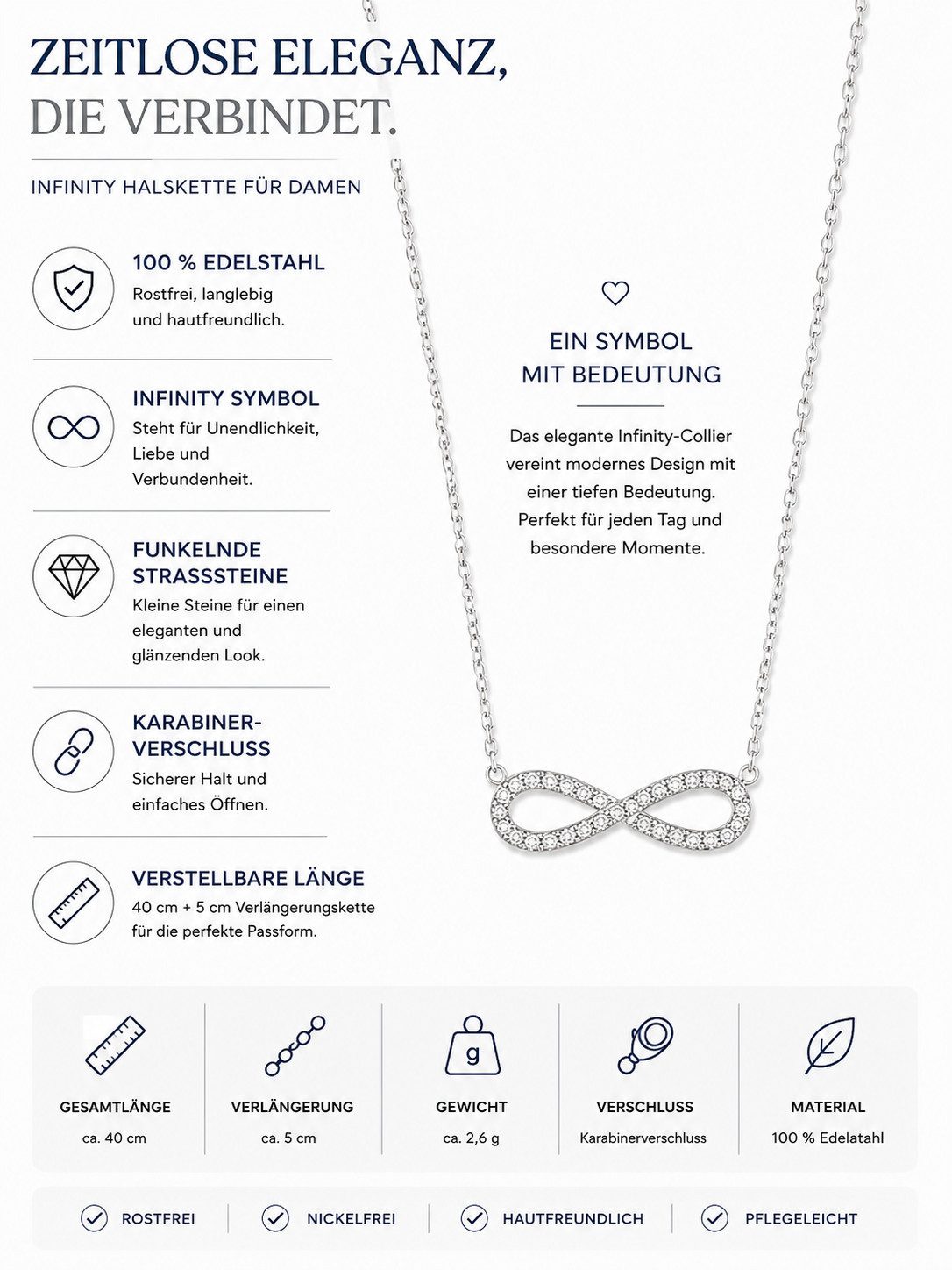 Brise Schmuck Schmuckset Schmuckset Damen Infinity Edelstahl Halskette & Armband Gold/Silber (Schmuckset, 1 Armband, 1 Halskette), Infinity Schmuckset, verstell – Bild 2 von 4