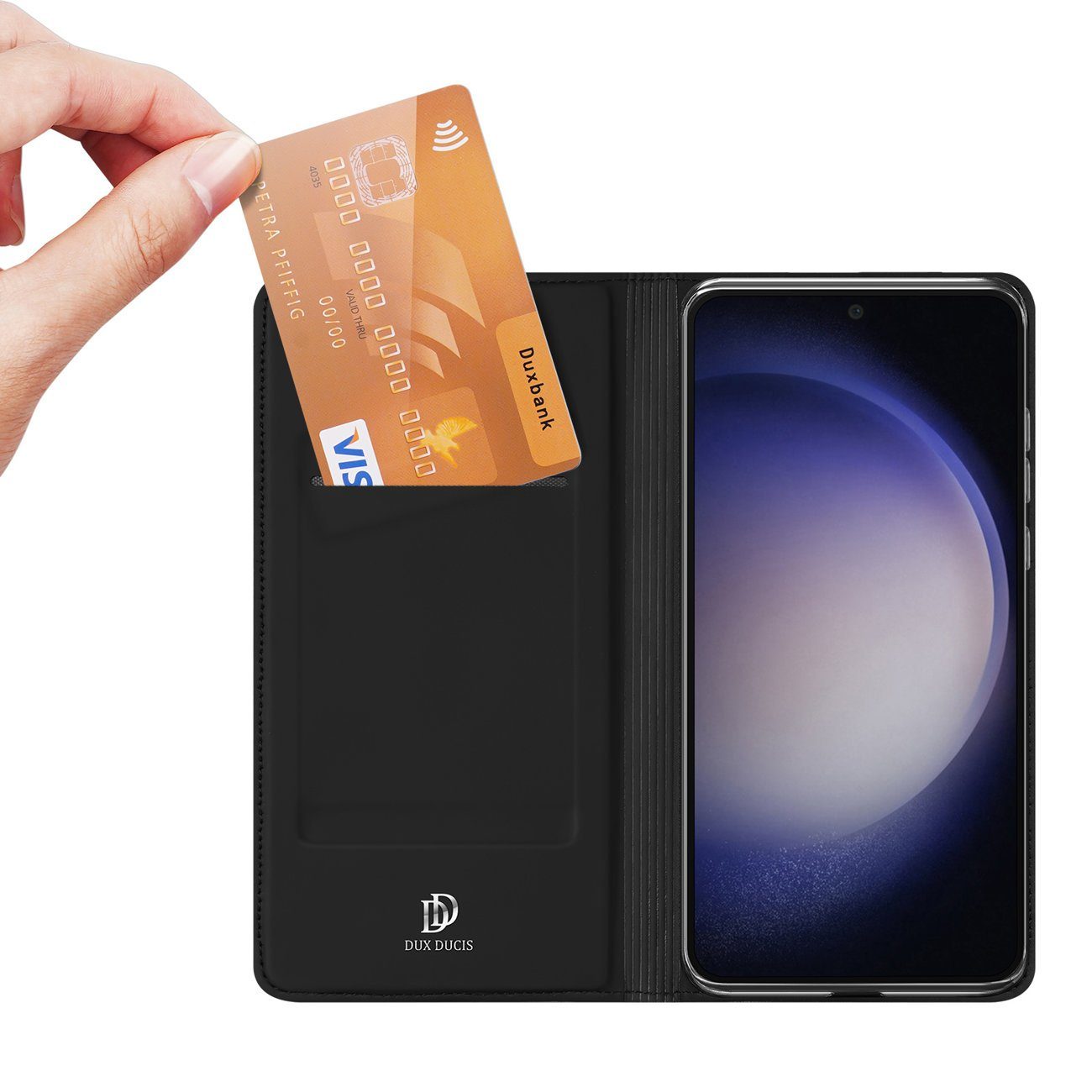 Dux Ducis Brieftasche Brieftaschenetui mit Ständer kompatibel mit Samsung Galaxy S23 FE Schwarz