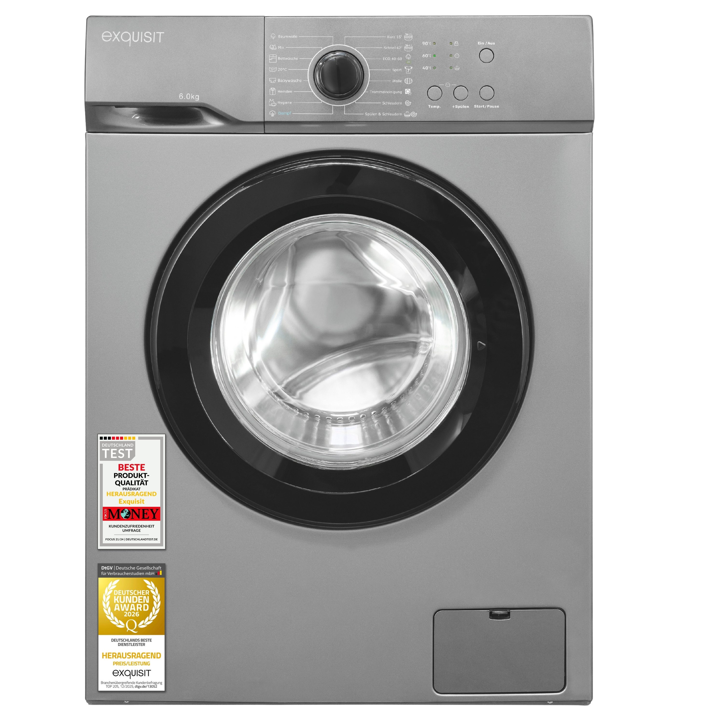 exquisit Waschmaschine WA56110-021A, 6 kg, 1000 U/min, Energieklasse A, 36 L Zyklus, 76 dB Geräuschklasse B