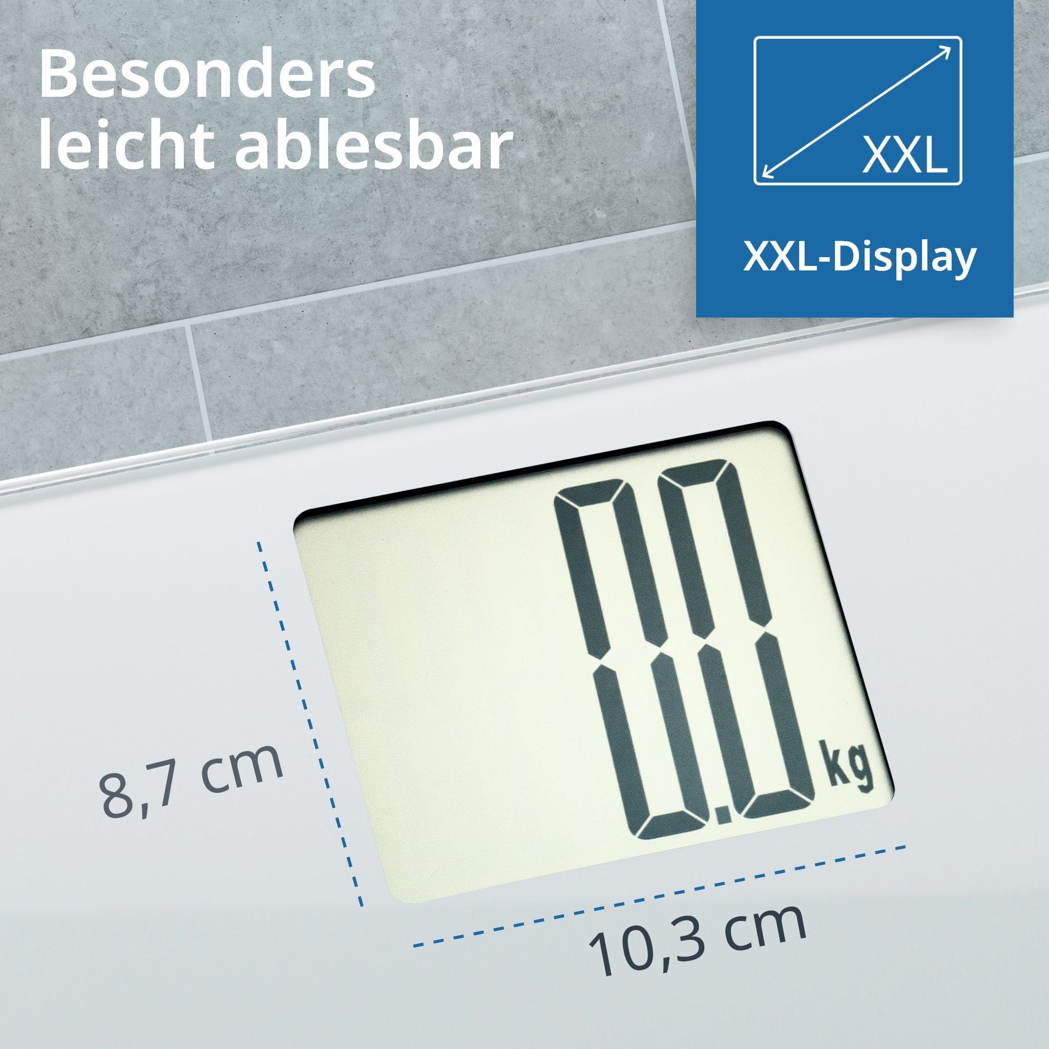 ADE Personenwaage Digitale Körperwaage bis 200 kg, XXL Display, gut ablesbar, Waage mit großen Ziffern für Senioren, inkl. 3 AAA Batterien
