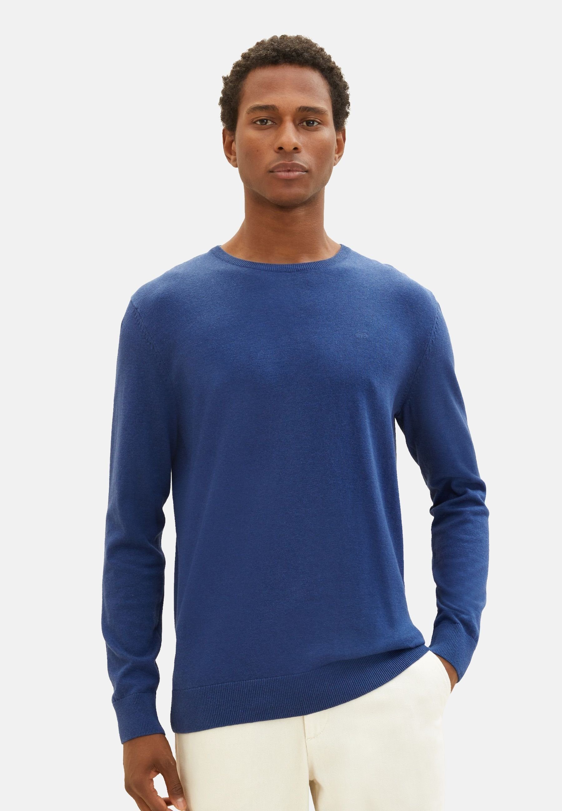 Sweatshirt blau Sweatshirt TAILOR meliert Pullover mit (1-tlg) Rippbündchen TOM