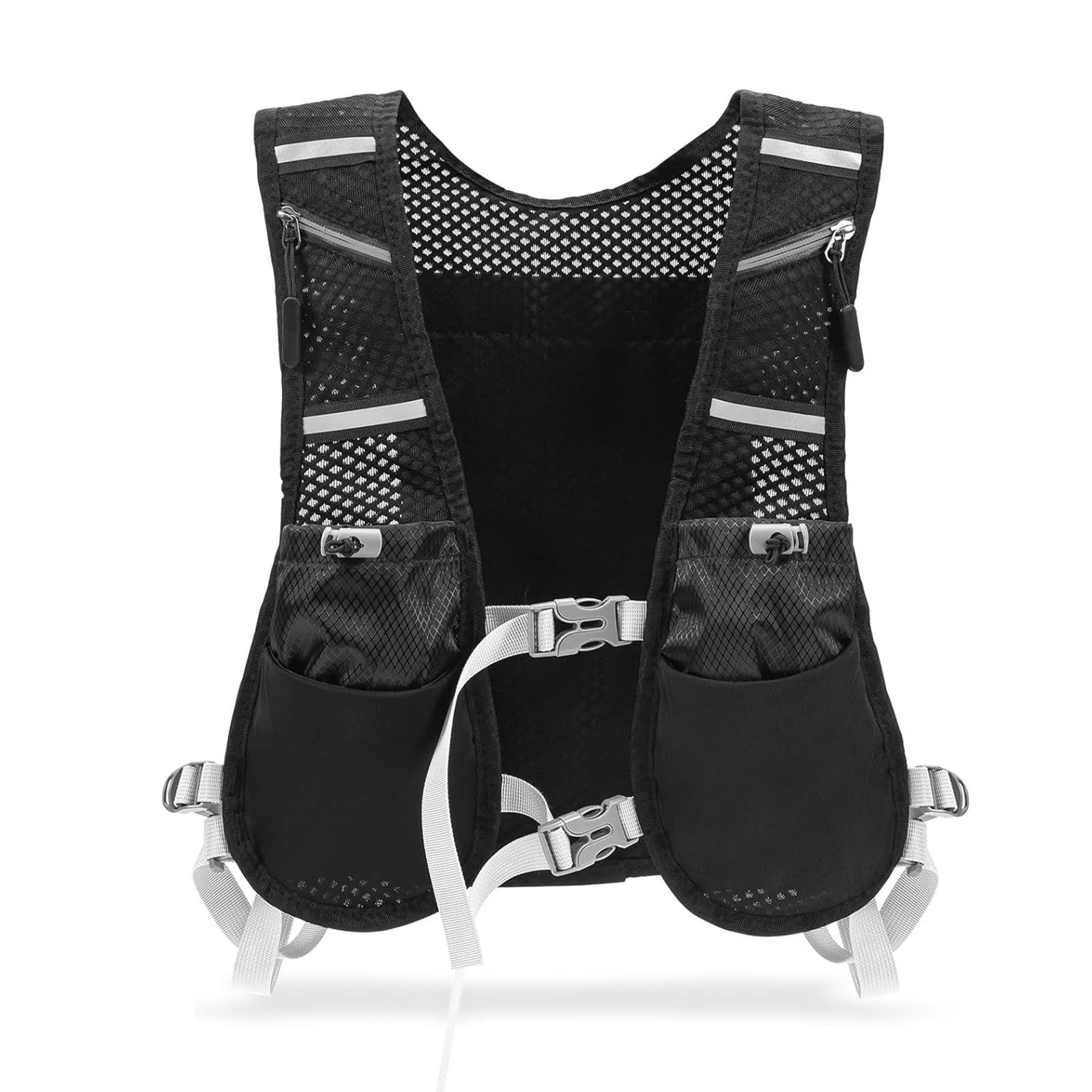 MODFU Trinkrucksack Damen Herren Reflektierend Laufrucksack Brustgurte (Verstellbare Sportweste mit Taschen, 1-tlg., verstellbar, leichte Laufweste, Atmungsaktiv), für Marathon Jogging Radfahren