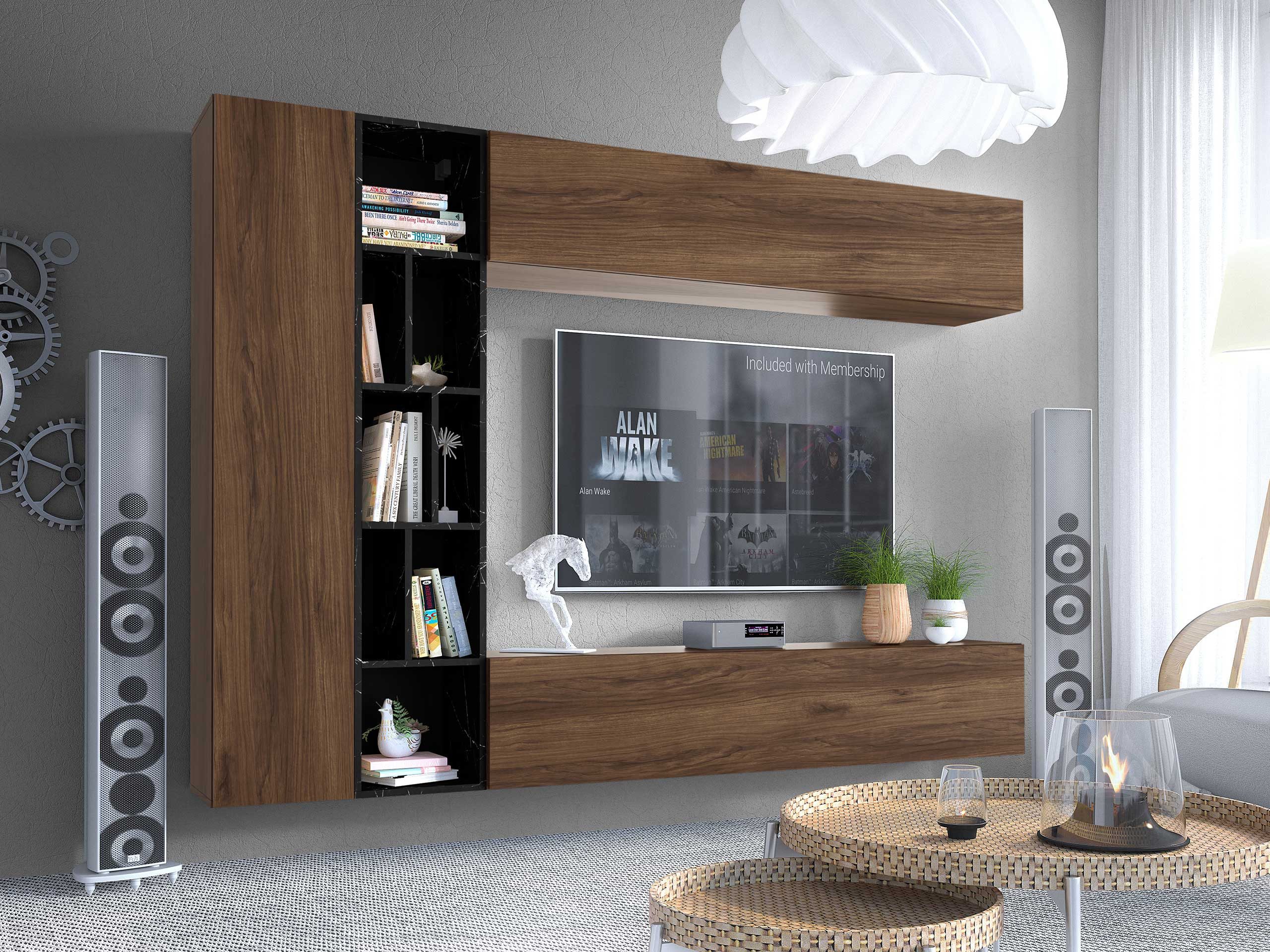 MIRJAN24 Wohnwand Kodita, (Komplett-Set, 3x Hängeschrank, Regal), 224x33x160 cm
