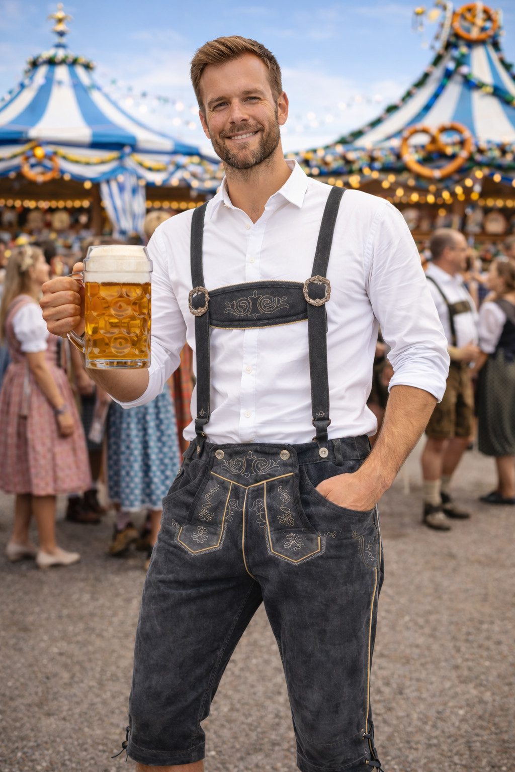 PAULGOS Trachtenhose Herren Lederhose Kniebund mit Trägern 100% Echtleder