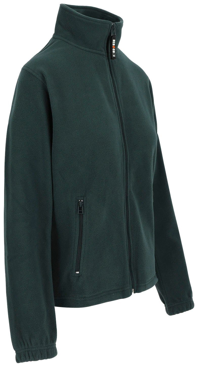Damen Jacke und Fleece Seitentaschen, leicht Reißverschluss, angenehm grün warm, langem Mit 2 Deva Fleecejacke Herock
