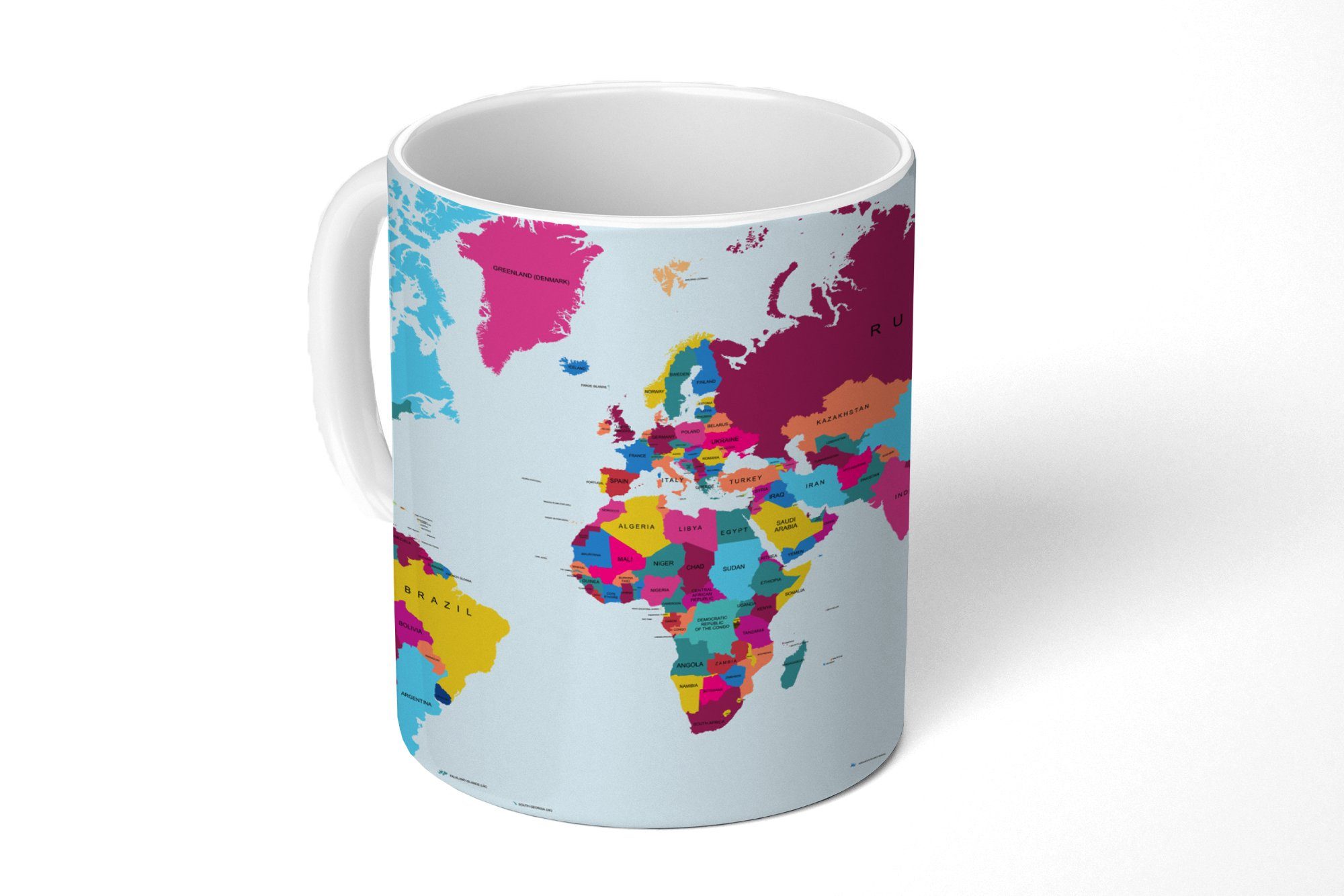 MuchoWow Tasse Teetasse, Geschenk Kaffeetassen, Trendig Keramik, Farbenfroh, Becher, - Teetasse, - Weltkarte