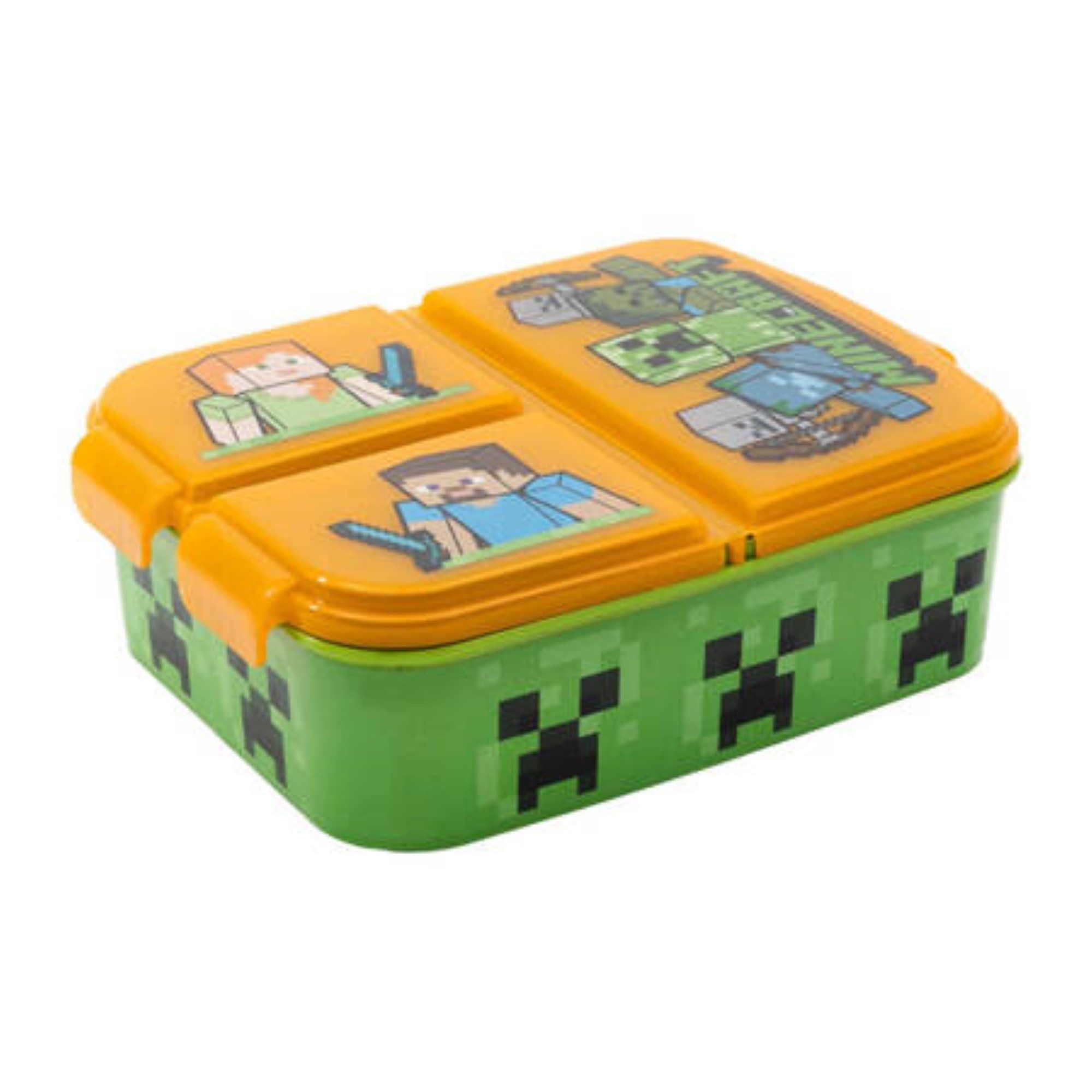 Minecraft Brottasche Brotdose für Kinder mit 3 Fächer Minecraft Lunchbox Orange-Grün