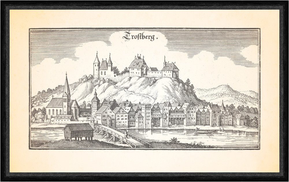Kunstdruck Trostberg Alz Pflegschloss Stadtpfarrkirche Schlossberg Faks_Merian 0