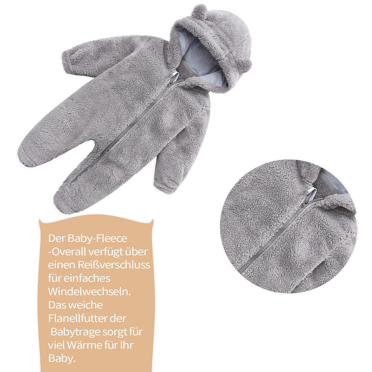 Refttenw Strampler Winter Warme Baby Strampler Neugeborene Fleeceoverall für 0-12 Monate mit Kapuze & Reißverschluss
