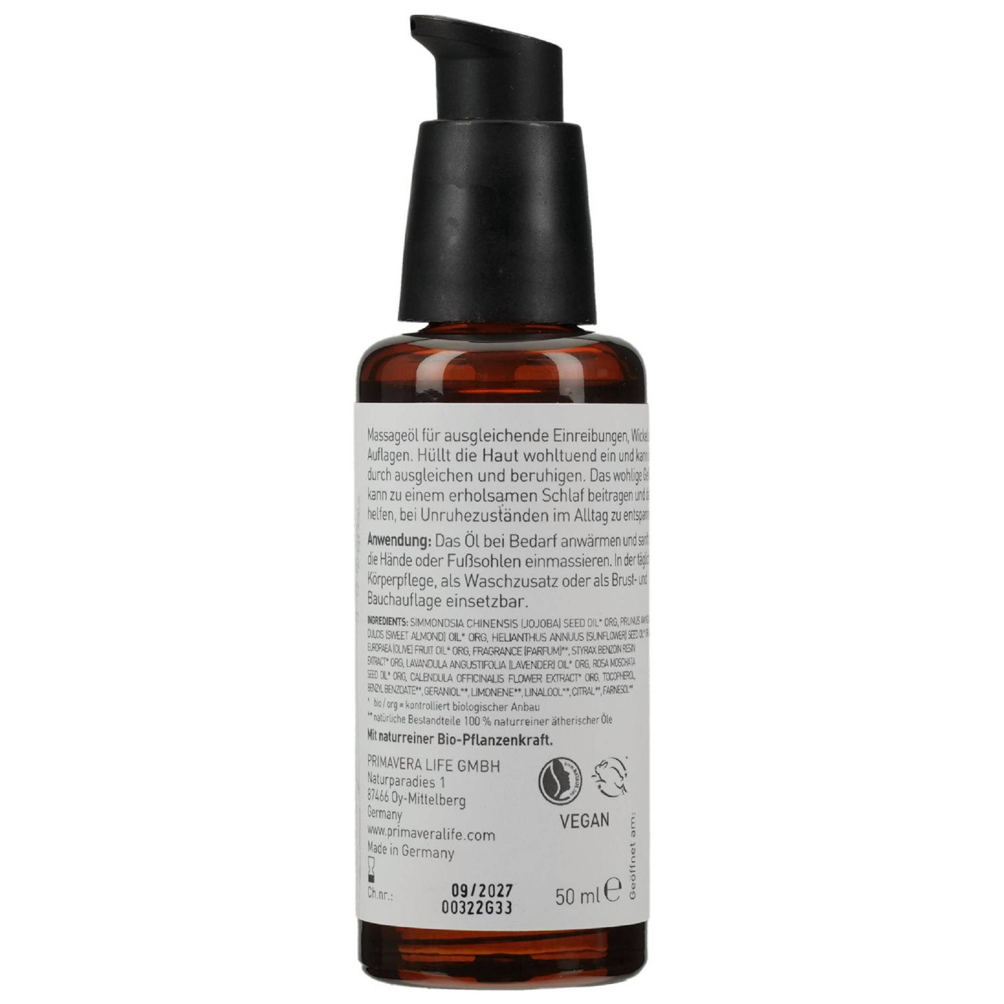 Primavera Life GmbH Körperöl KÖRPERENTSPANNUNGSÖL Bio Aromapflege 50ml
