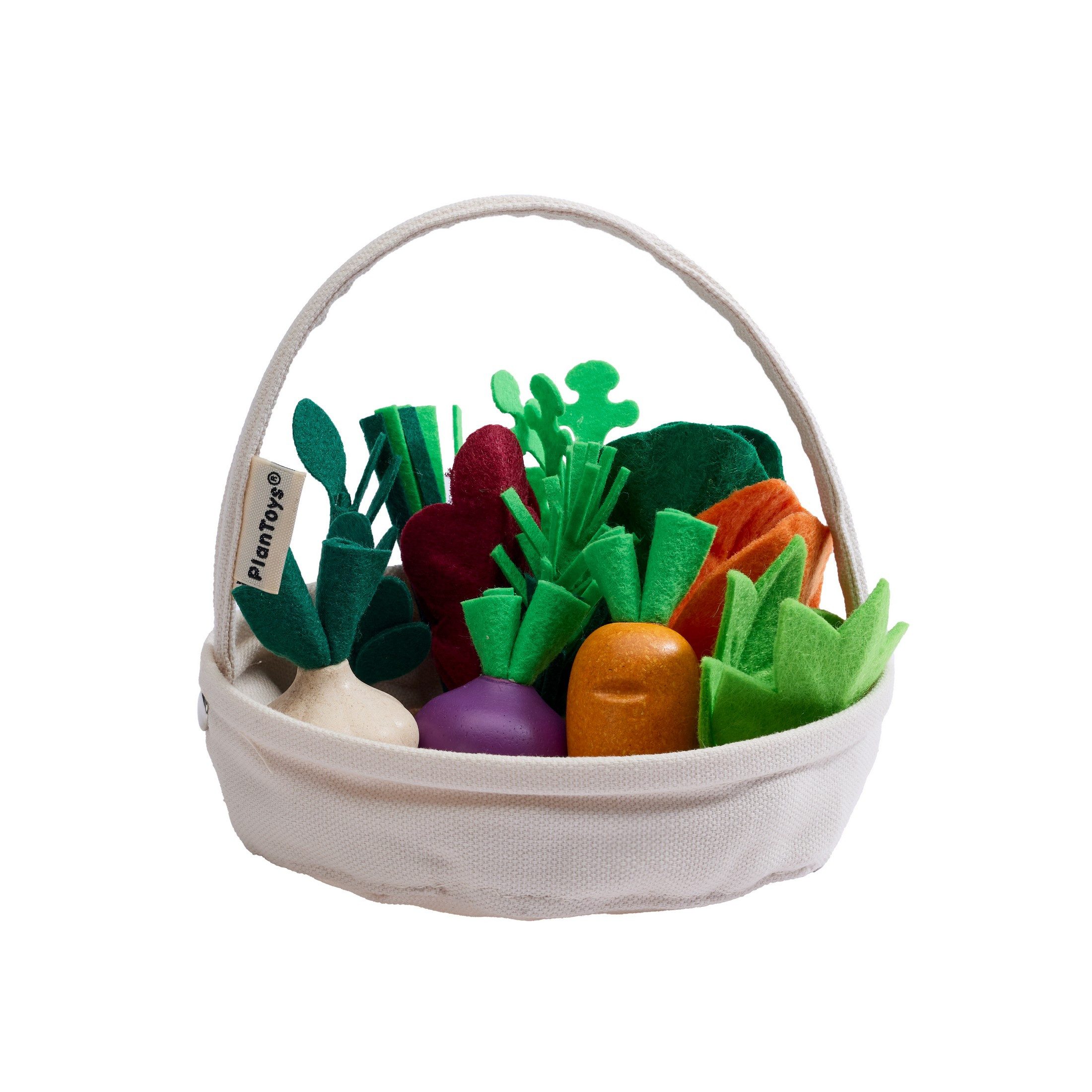 Plantoys Spiellebensmittel PlanToys - Korb mit frischem Gemüse 18,8x7,5x18,8 cm - 3y+, (Einkaufskorb und elf Gemüse, 12-tlg)