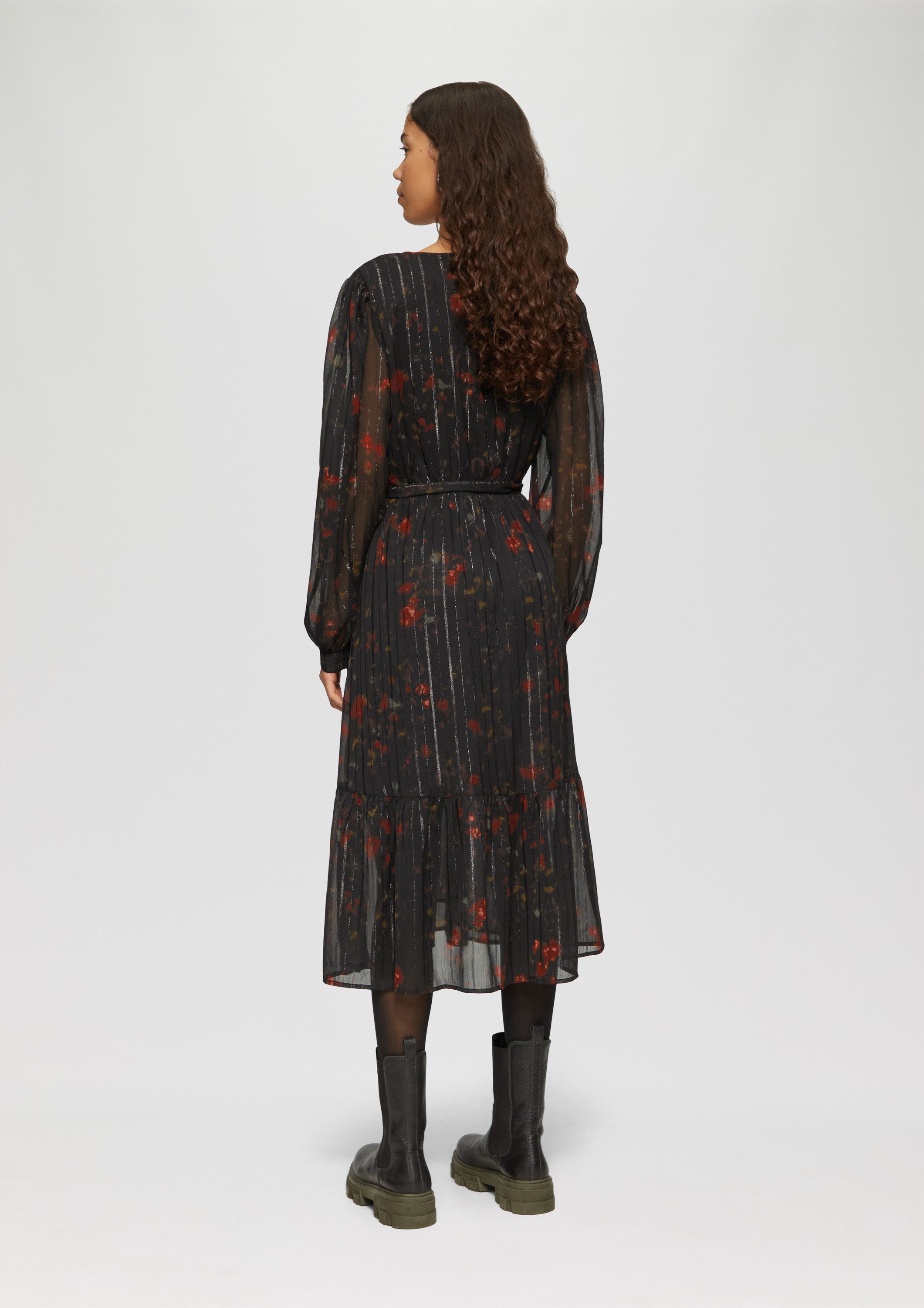 QS Midikleid Kleid Chiffon-Kleid in Wickel-Optik mit Elastikbund
