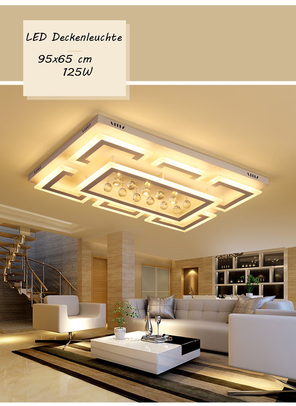Eurohandisplay LED Deckenleuchte LED Deckenleuchte Kristall Lichtfarbe einstellbar mit Fernbedienung, LED fest integriert, Tageslichtweiß, Lichtfarbe und Hellig – Bild 3 von 5