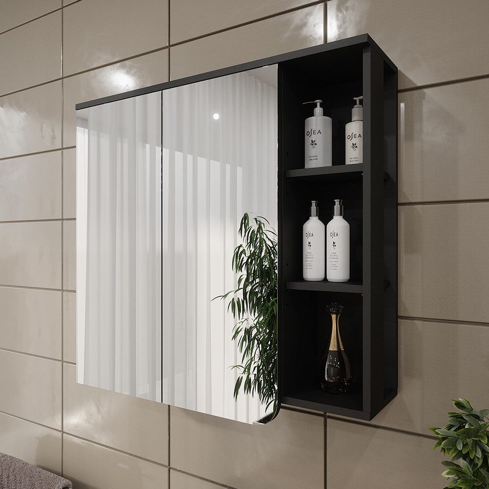 Vicco Badezimmerspiegelschrank Karen, Anthrazit/Weiß, 80 x 75 cm (1-St) – Bild 3 von 5