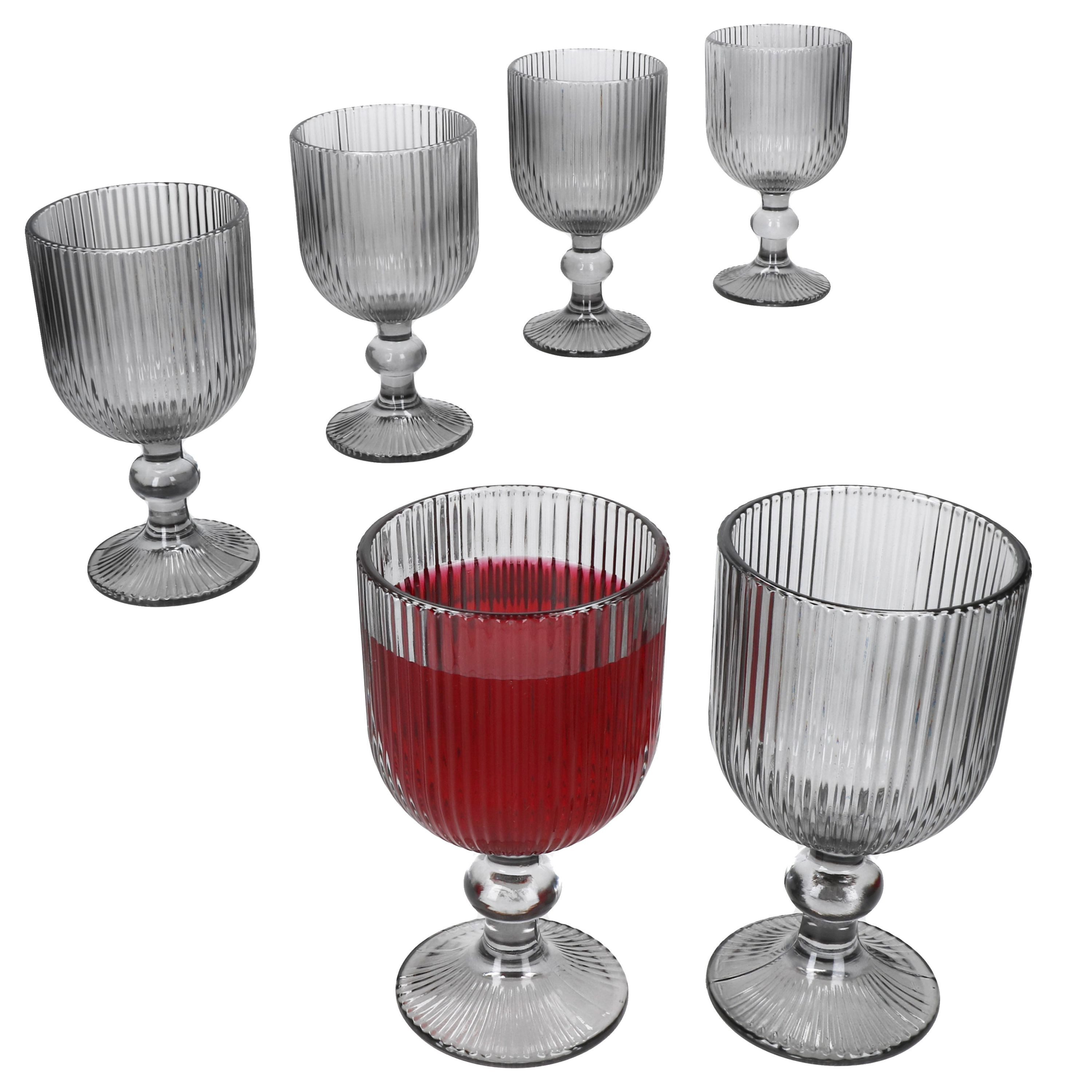 MamboCat Weinglas Agata 6x Weingläser grau 240ml Glas Relief Weißwein-Kelch Rotwein, Glas