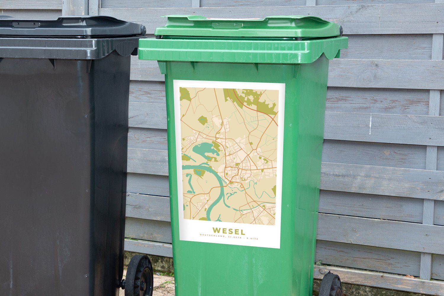 St), Wandsticker - Mülleimer-aufkleber, Karte Container, (1 Wesel - Stadtplan Mülltonne, Vintage Sticker, - MuchoWow Abfalbehälter