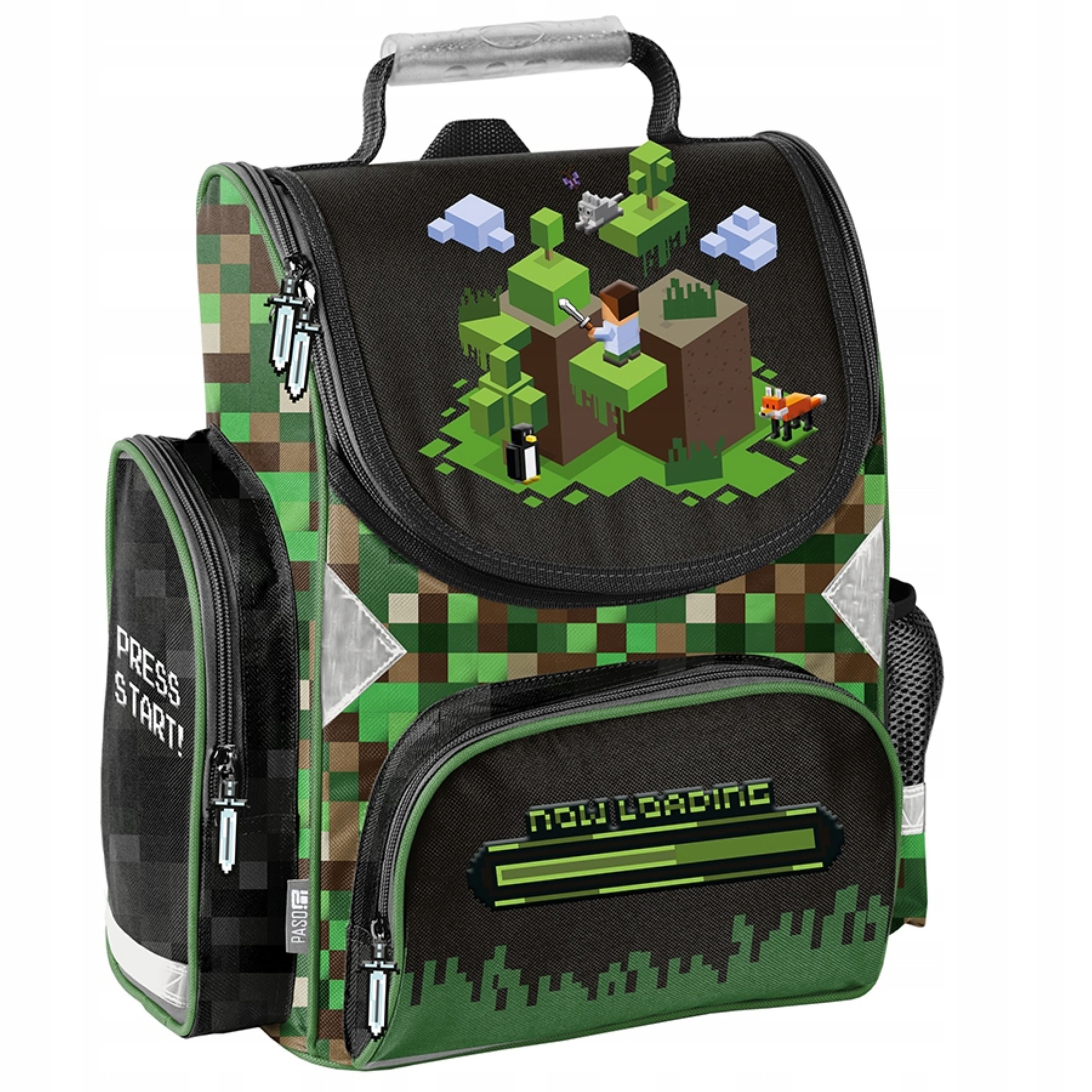PASO Schulranzen Schulranzen Jungen 1. Klasse Pixel Green – Ergonomisch & Robust