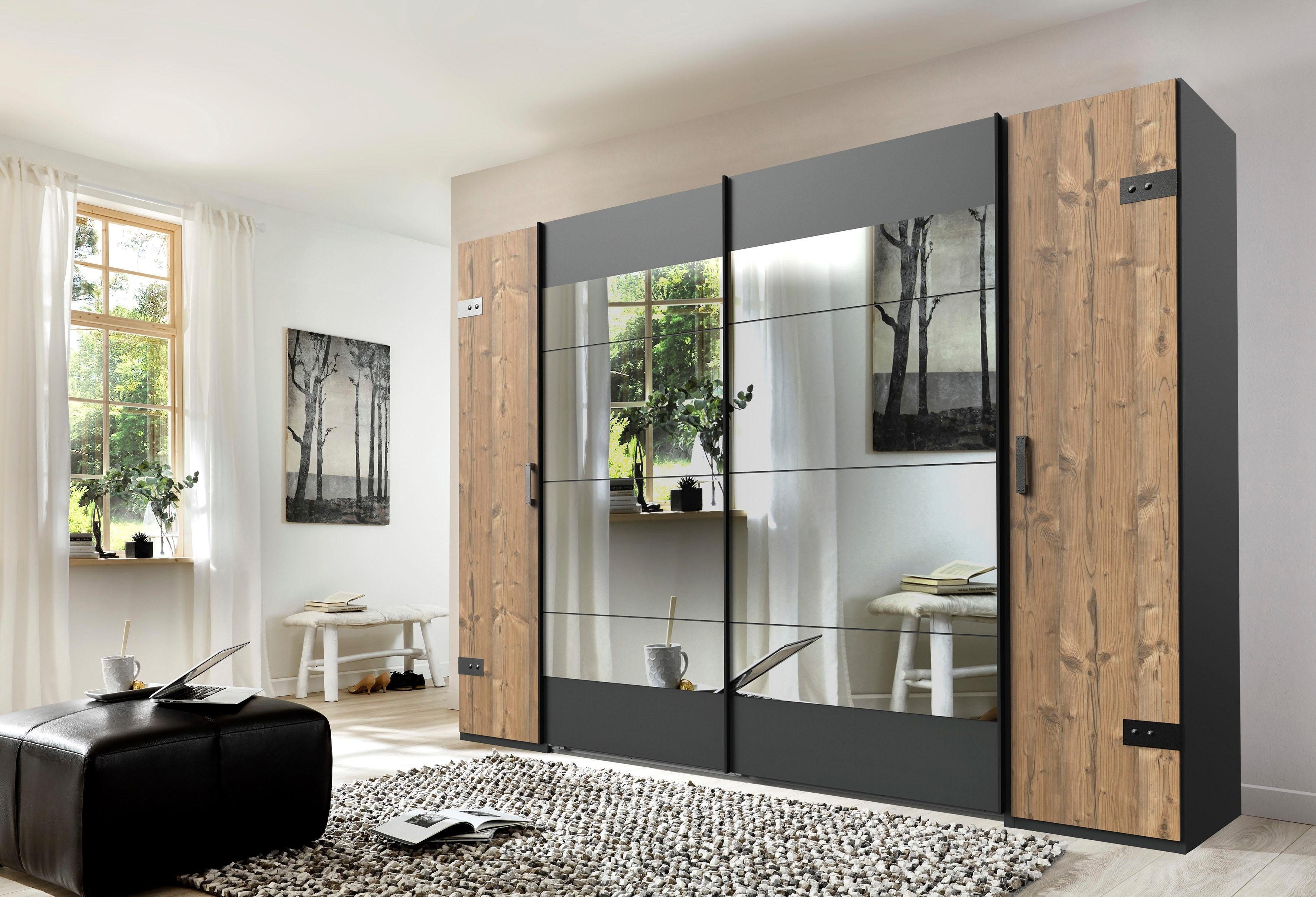 Wimex Schwebetürenschrank Stockholm, Schlafzimmerschrank mit Industrial-Look, rustikale Optik Kleiderschrank mit Spiegel BESTSELLER Schrank Garderobe