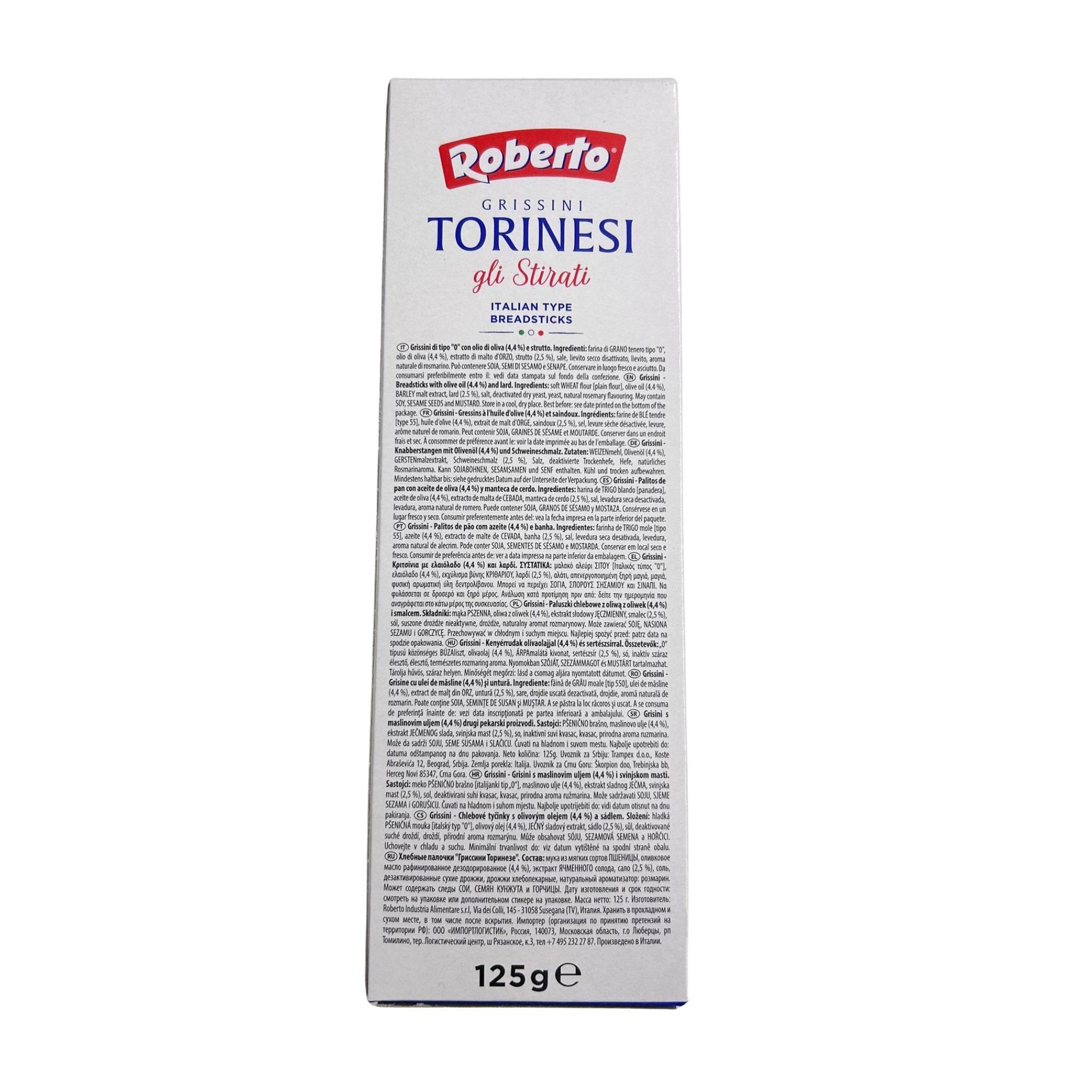 Roberto Industria Alimentare SRL Knabberei Roberto Grissini Torinesi 10x 125g, 10 x 125 g, (Beilage bei Antipasti, Dessert, Büro, Feste, Geburtstage, dünne Torinesi Stangen als Snack)