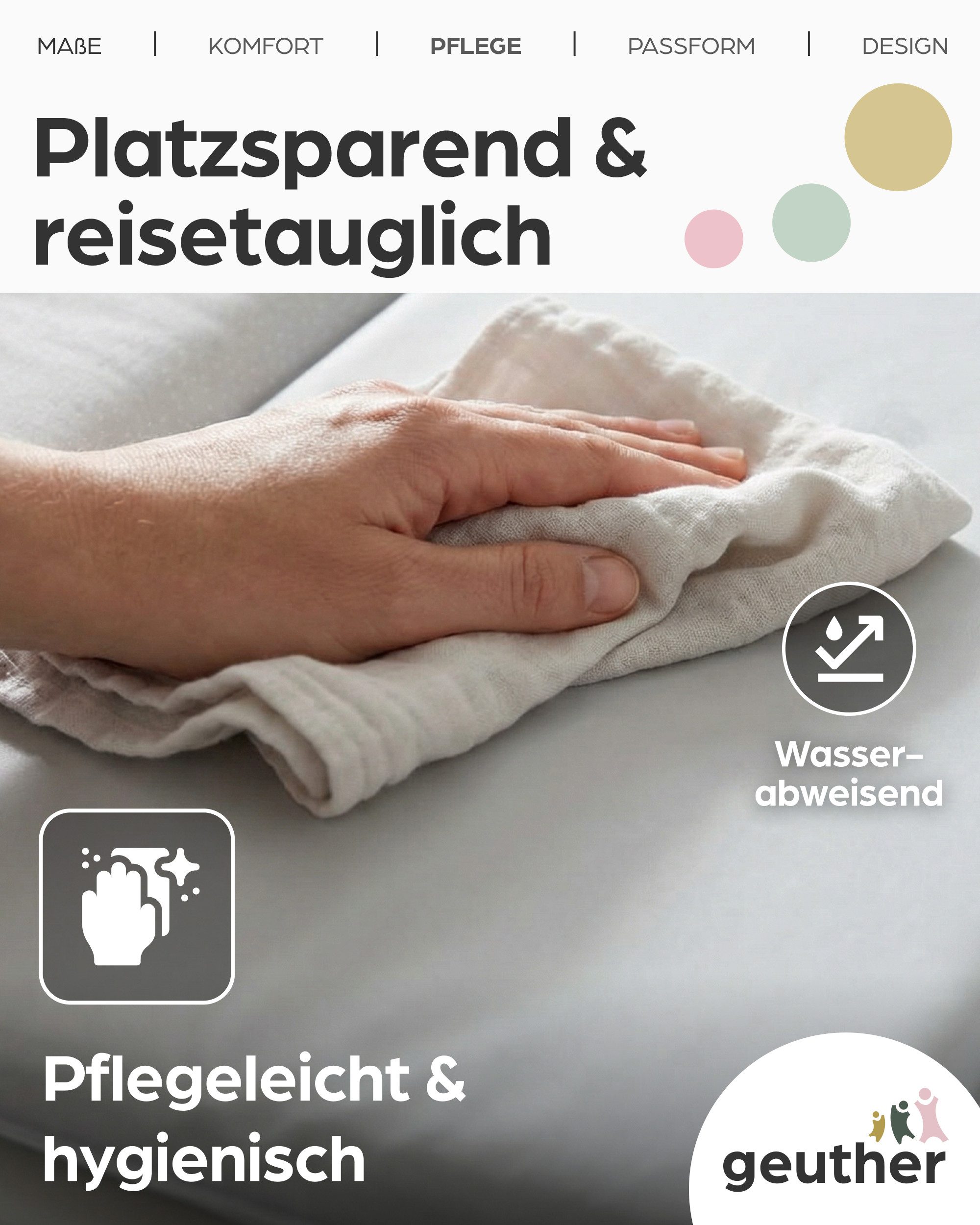 Geuther Wickelauflage Lena 85x75 cm, weich gepolstert & abwischbar, mit Sicherheitsrand, Made in Europe, abwischbar
