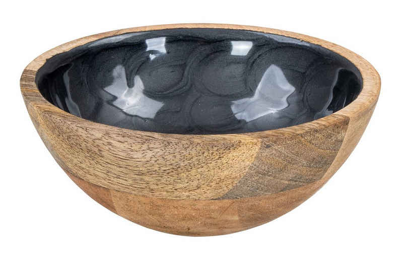 Levandeo® Dekoschale, Schüssel 15cm Mango Holz Grau Perlmutt Emaille Schale Bowl