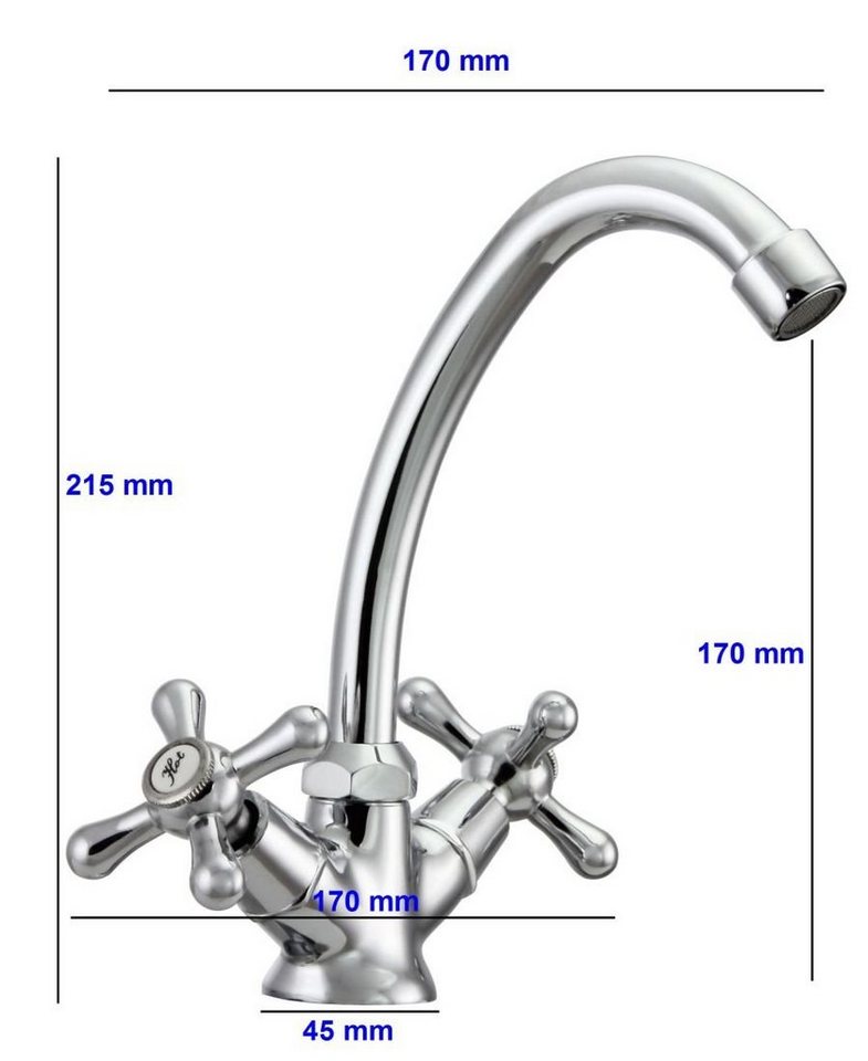 Thumbnail - Hydroland Waschtischarmatur Retro Zweigriff Waschbeckenarmatur, Bad Wasserhahn Nostalgie-Design, B203
