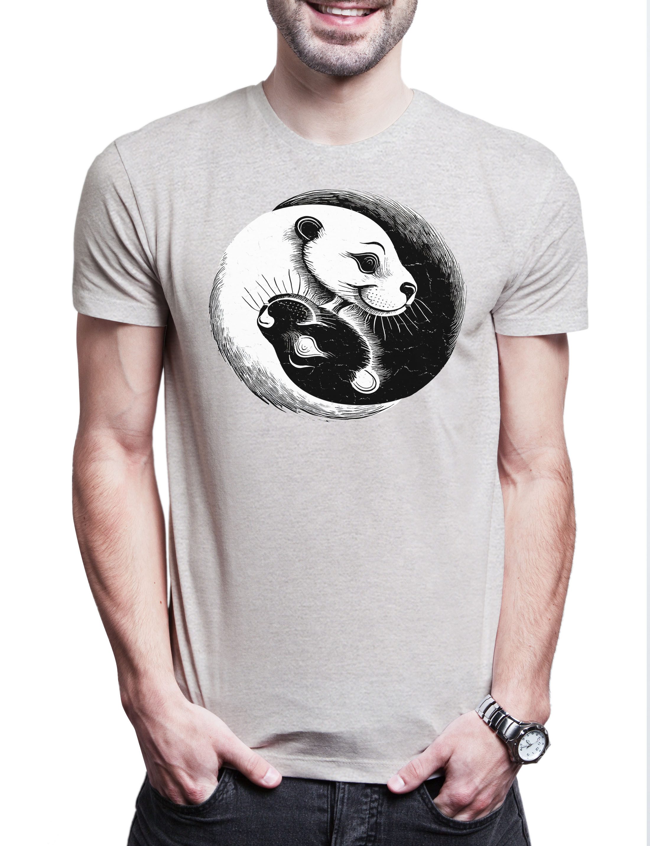 Print-Shirt Otter Yin Yang Herren T-Shirt Space Cute Jin Jang Otters Funny Lover
