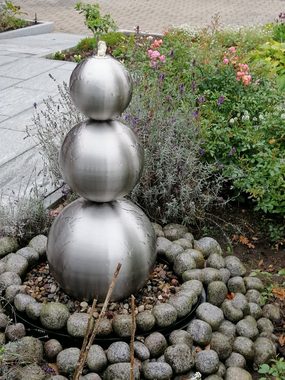 Jürgen Bocker - Gartenambiente Gartenbrunnen Kugelturm Sylt Edelstahl matt mit LED-Beleuchtung Gartenbrunnen