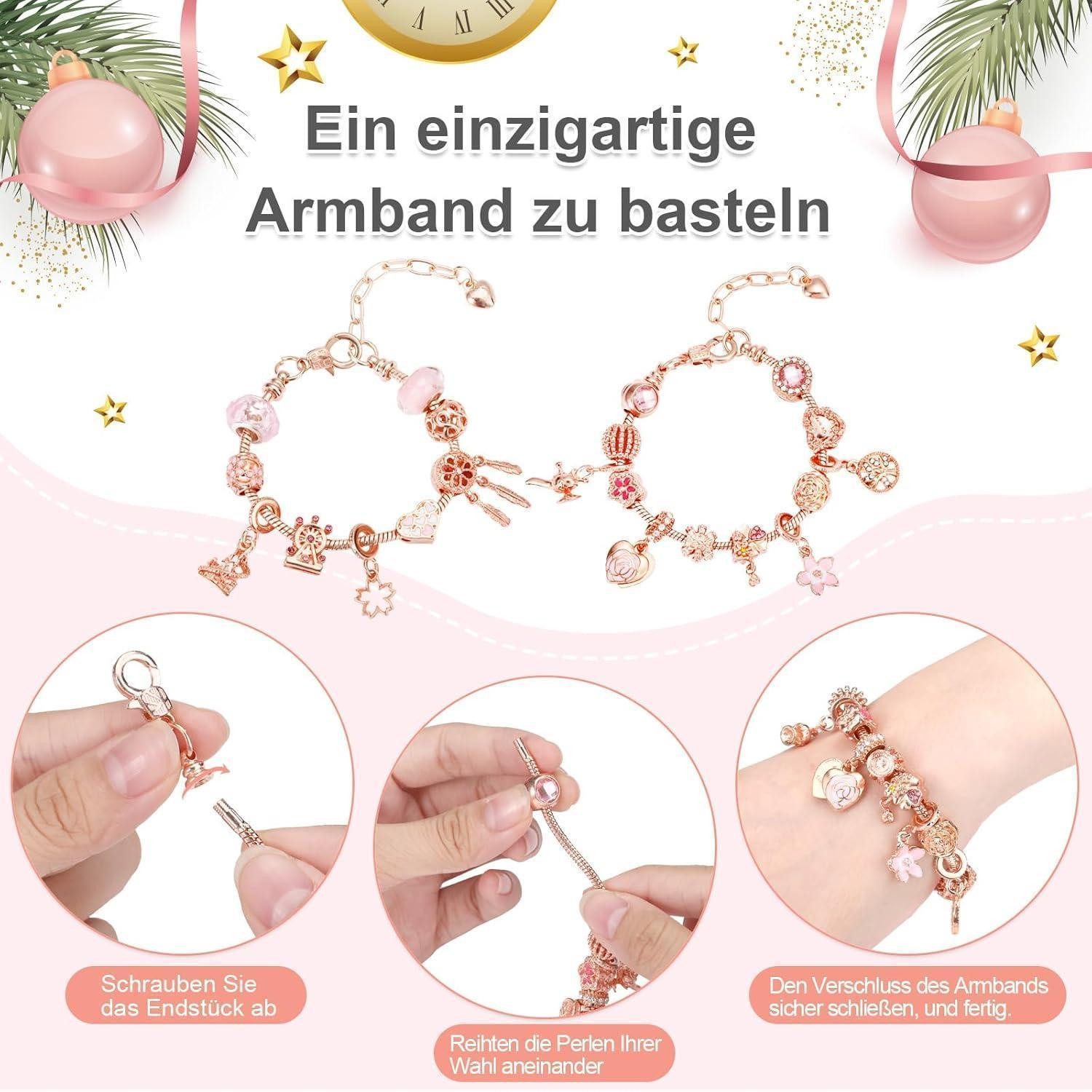 LuxusKollektion Schmuck-Adventskalender Adventskalender Schmuck Armband 24 Charms Rosegold für Damen Mädchen