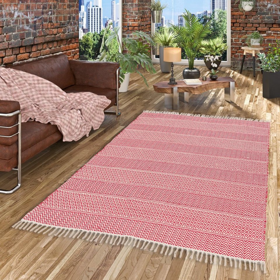 Wollteppich Baumwolle Natur Kelim Teppich Sandy Stripes, Pergamon,  Rechteckig, Höhe: 8 mm
